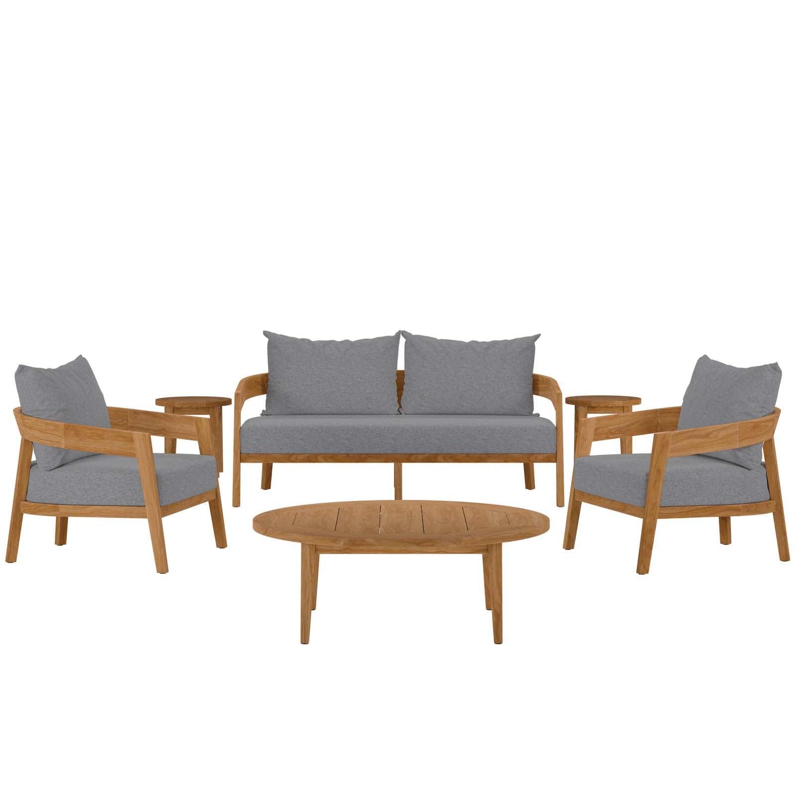 Modway Brisbane 6-Piece Teak Wood Outdoor Patio Set FredCo