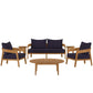 Modway Brisbane 6-Piece Teak Wood Outdoor Patio Set FredCo