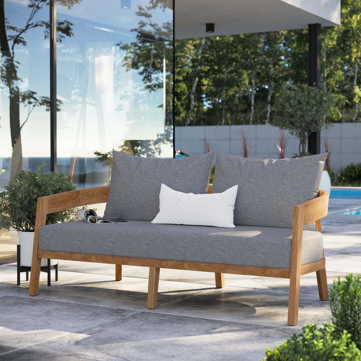 Modway Brisbane Teak Wood Outdoor Patio Loveseat FredCo