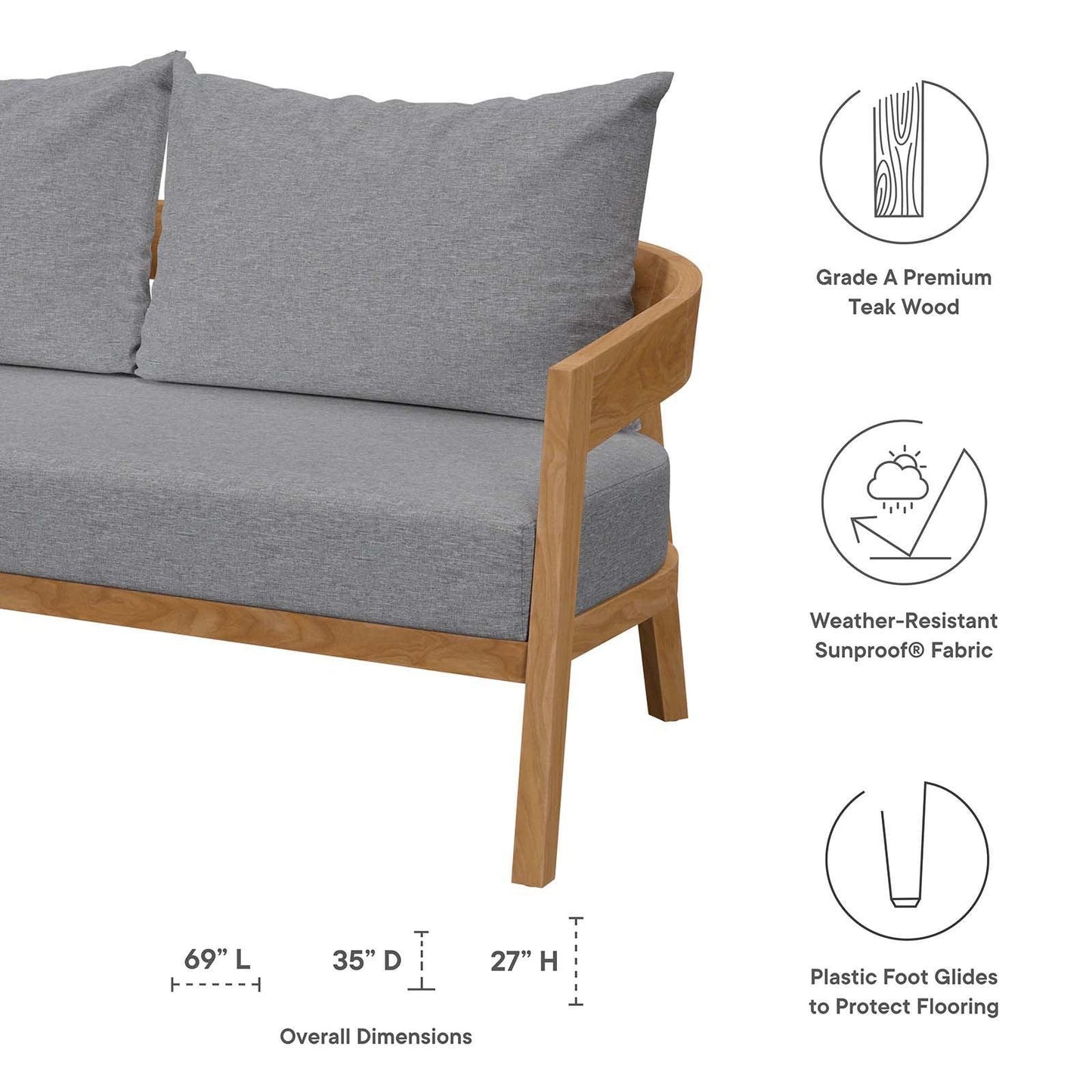 Modway Brisbane Teak Wood Outdoor Patio Loveseat FredCo