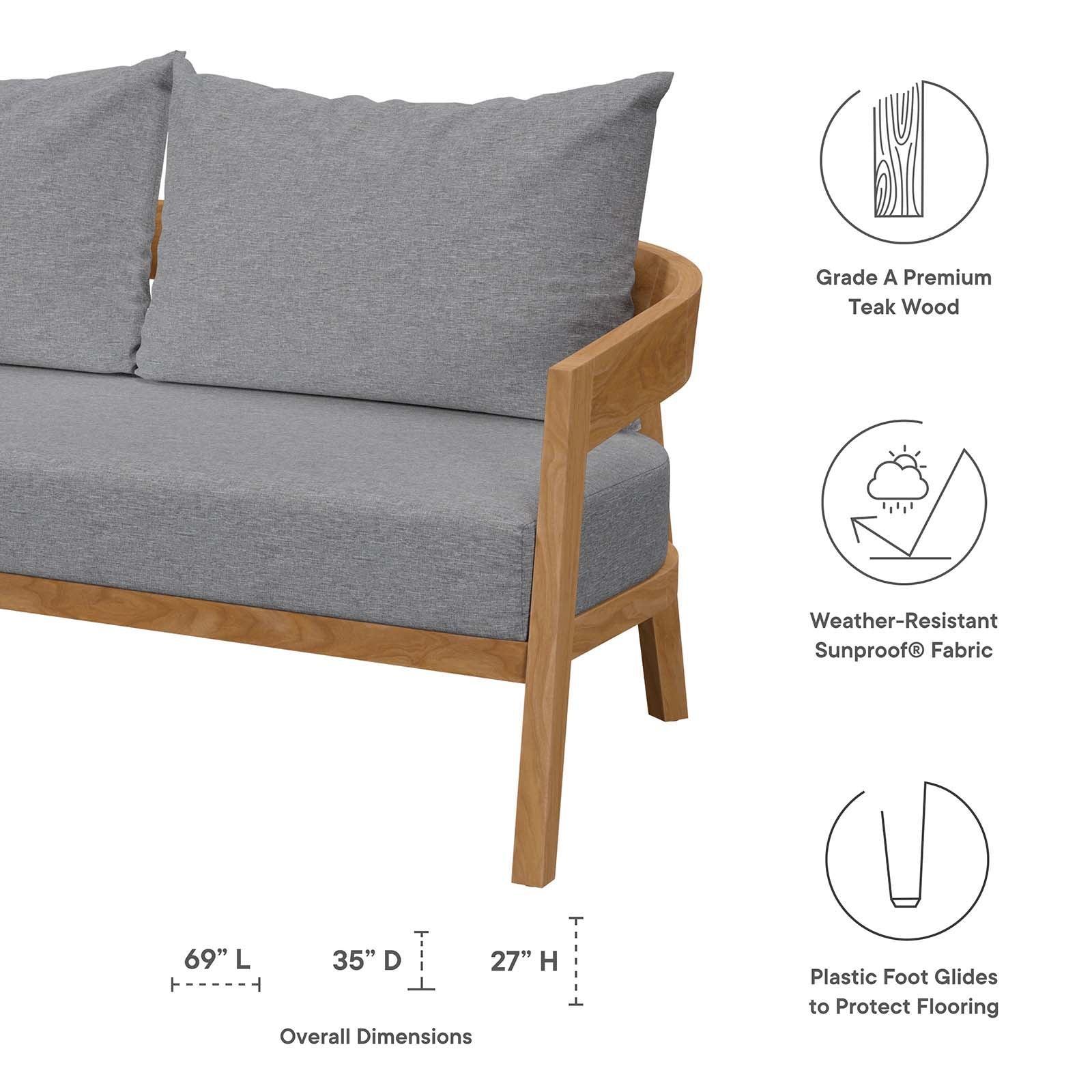 Modway Brisbane Teak Wood Outdoor Patio Loveseat FredCo