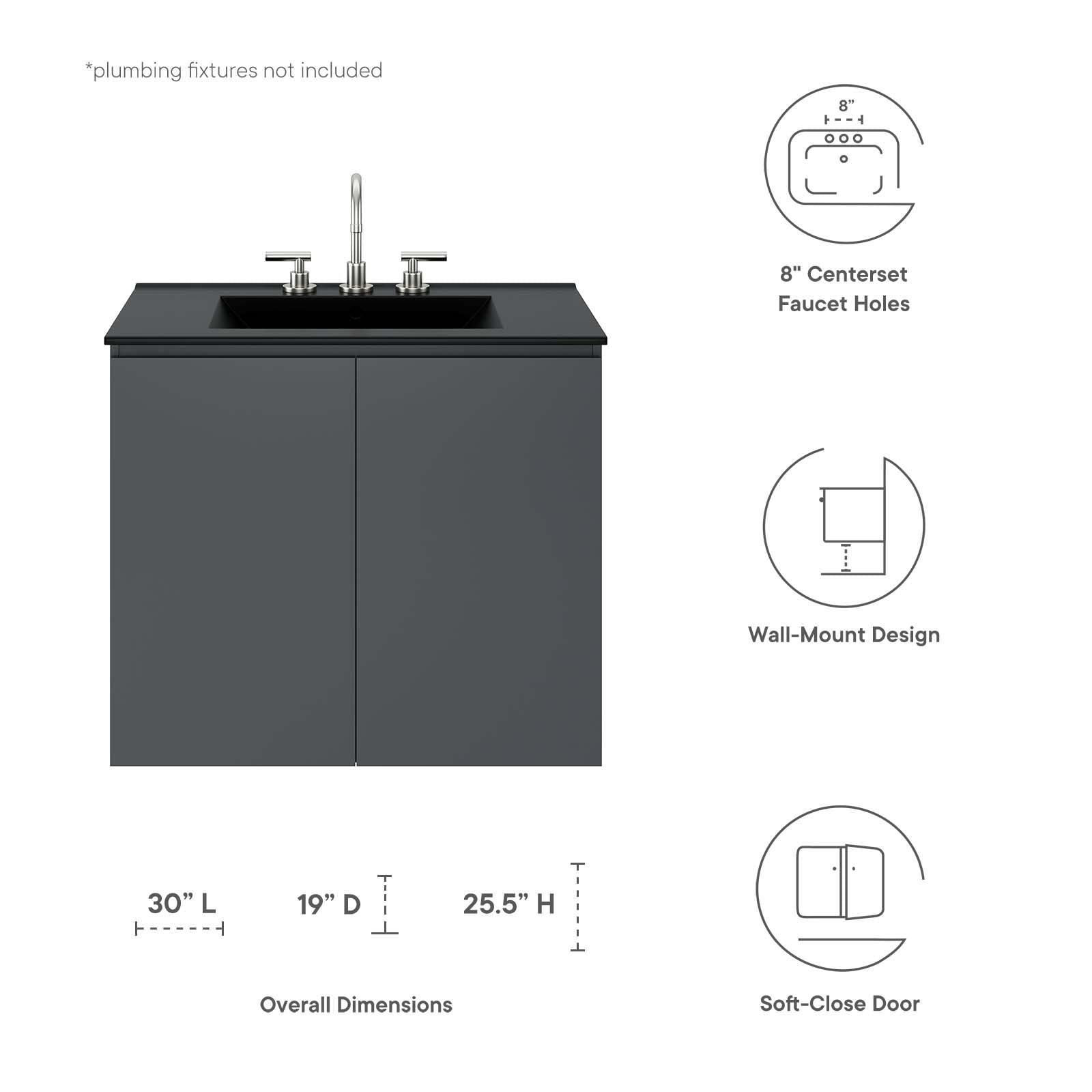 Modway Bryn 30" Wall-Mount Bathroom Vanity FredCo