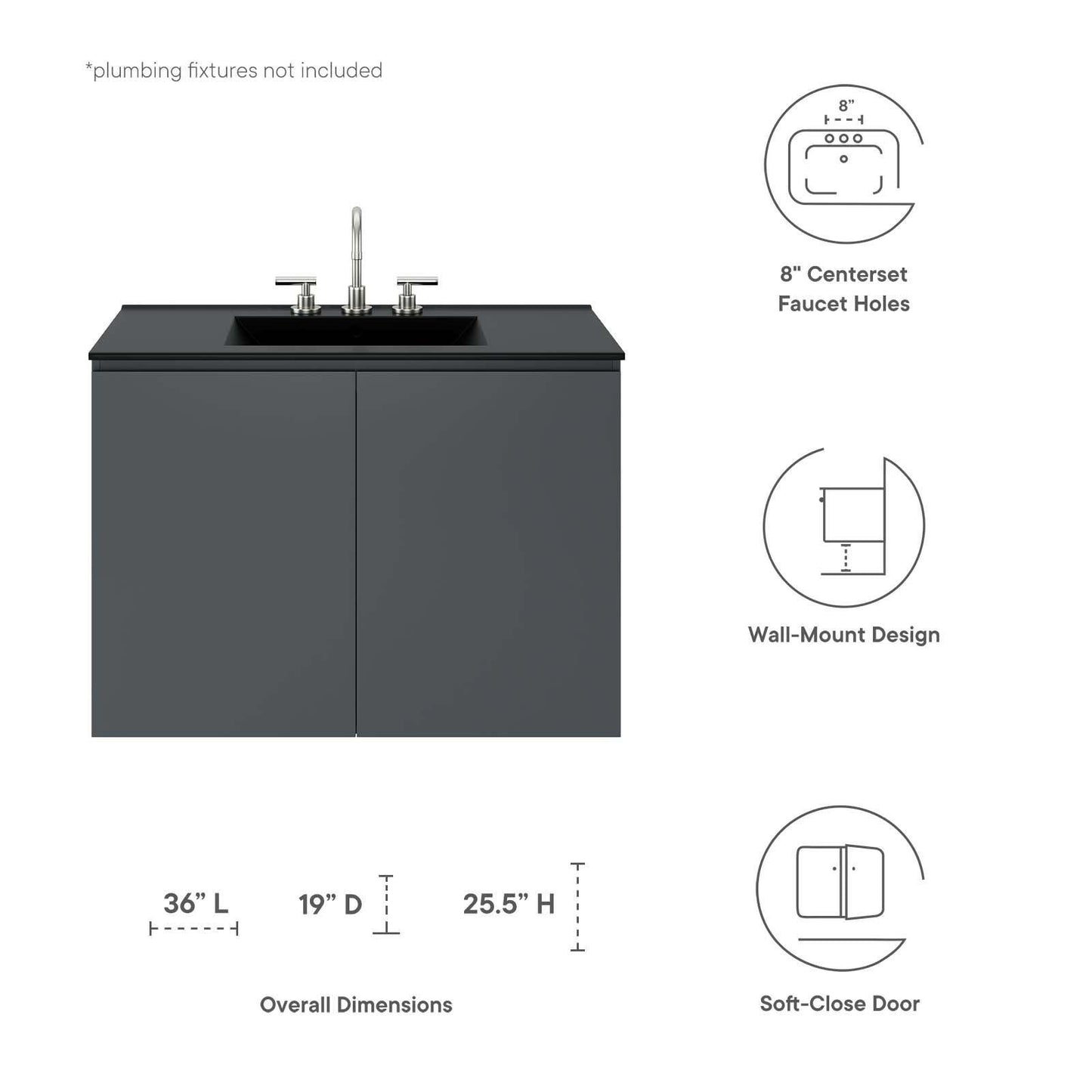 Modway Bryn 36" Wall-Mount Bathroom Vanity FredCo