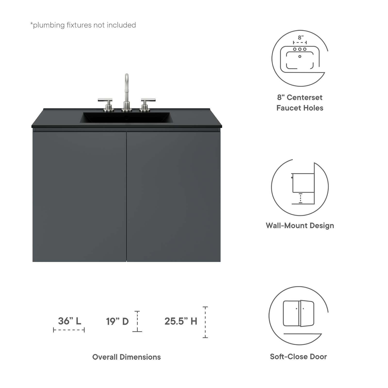 Modway Bryn 36" Wall-Mount Bathroom Vanity FredCo