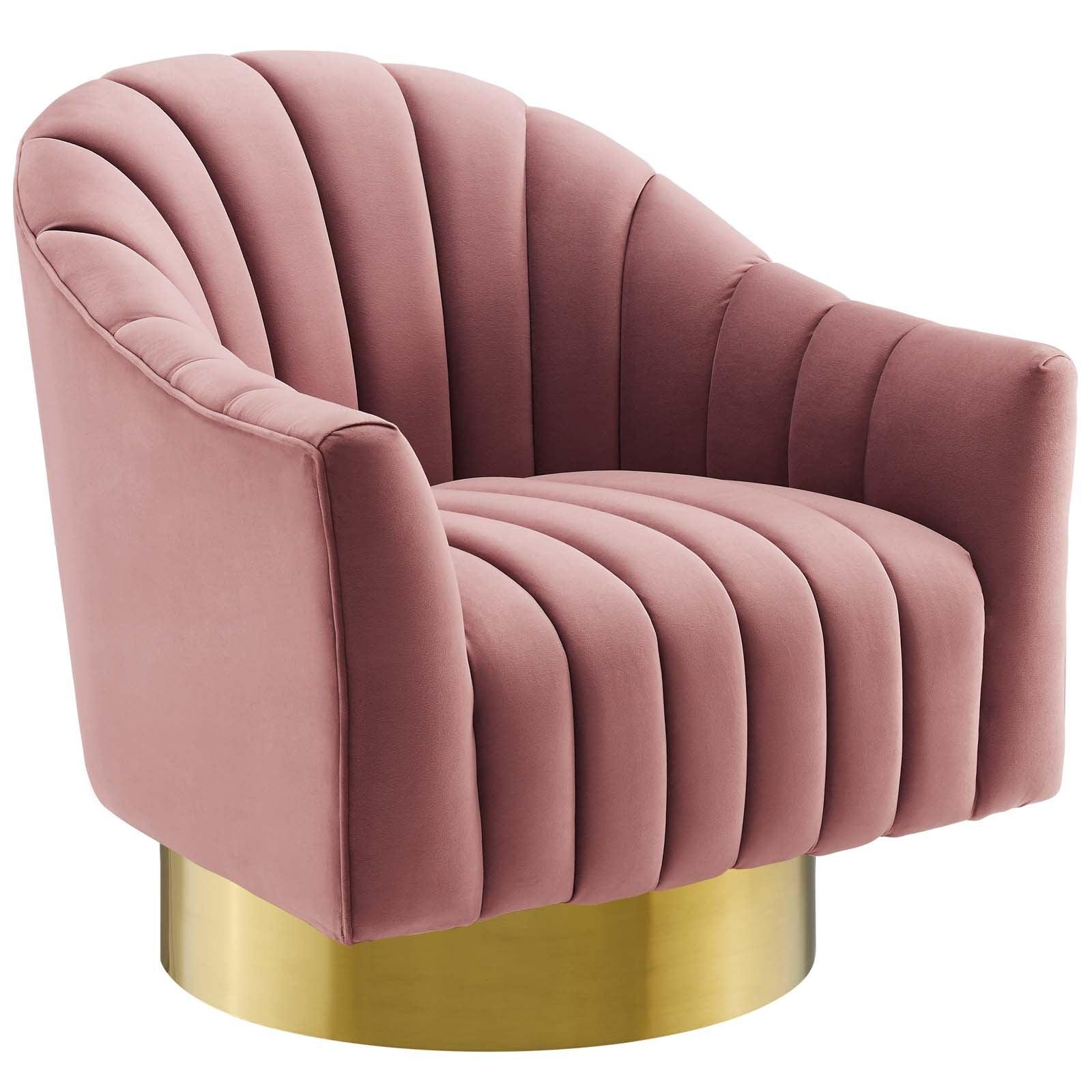 Modway Buoyant Vertical Channel Tufted Accent Lounge Performance Velvet Swivel Chair FredCo