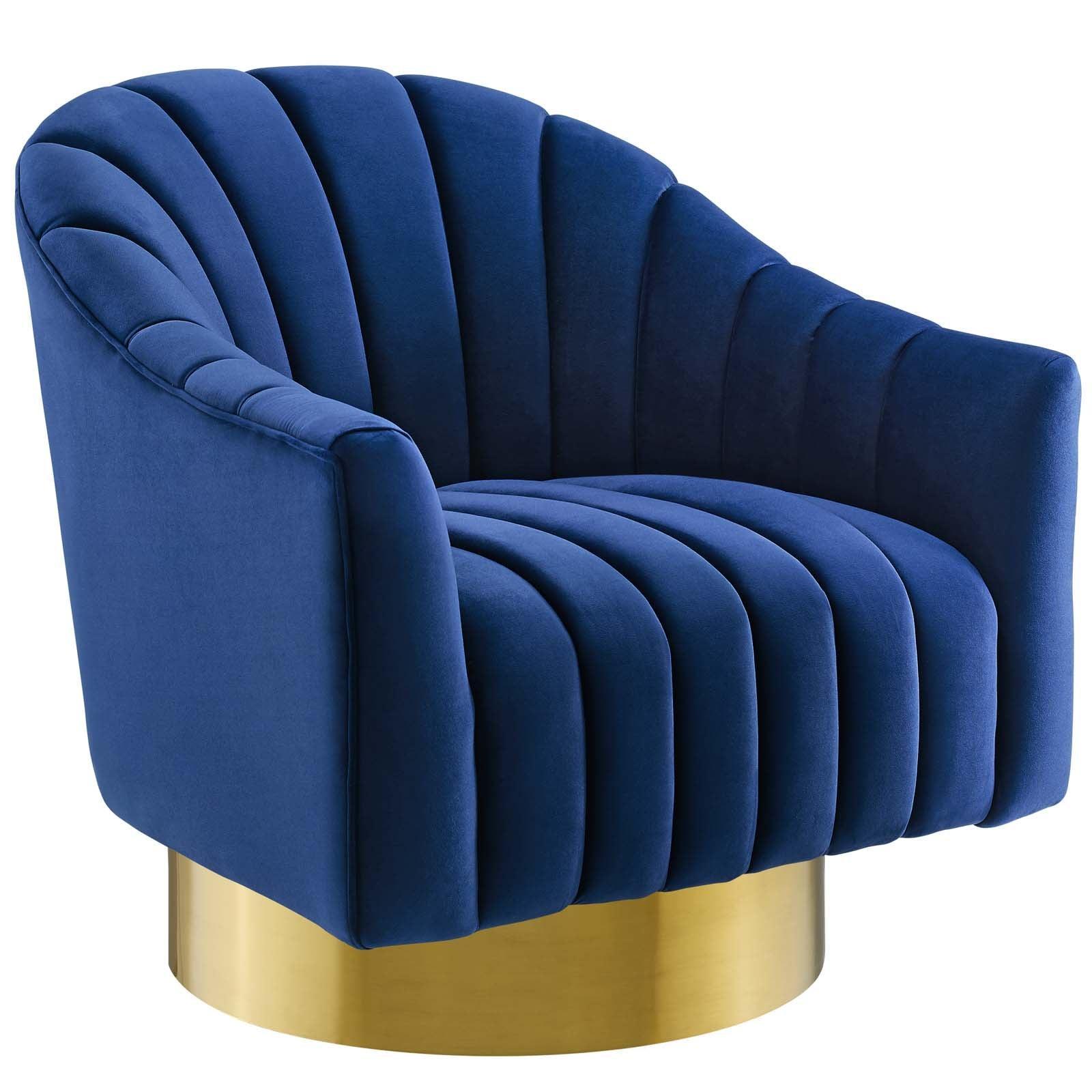 Modway Buoyant Vertical Channel Tufted Accent Lounge Performance Velvet Swivel Chair FredCo