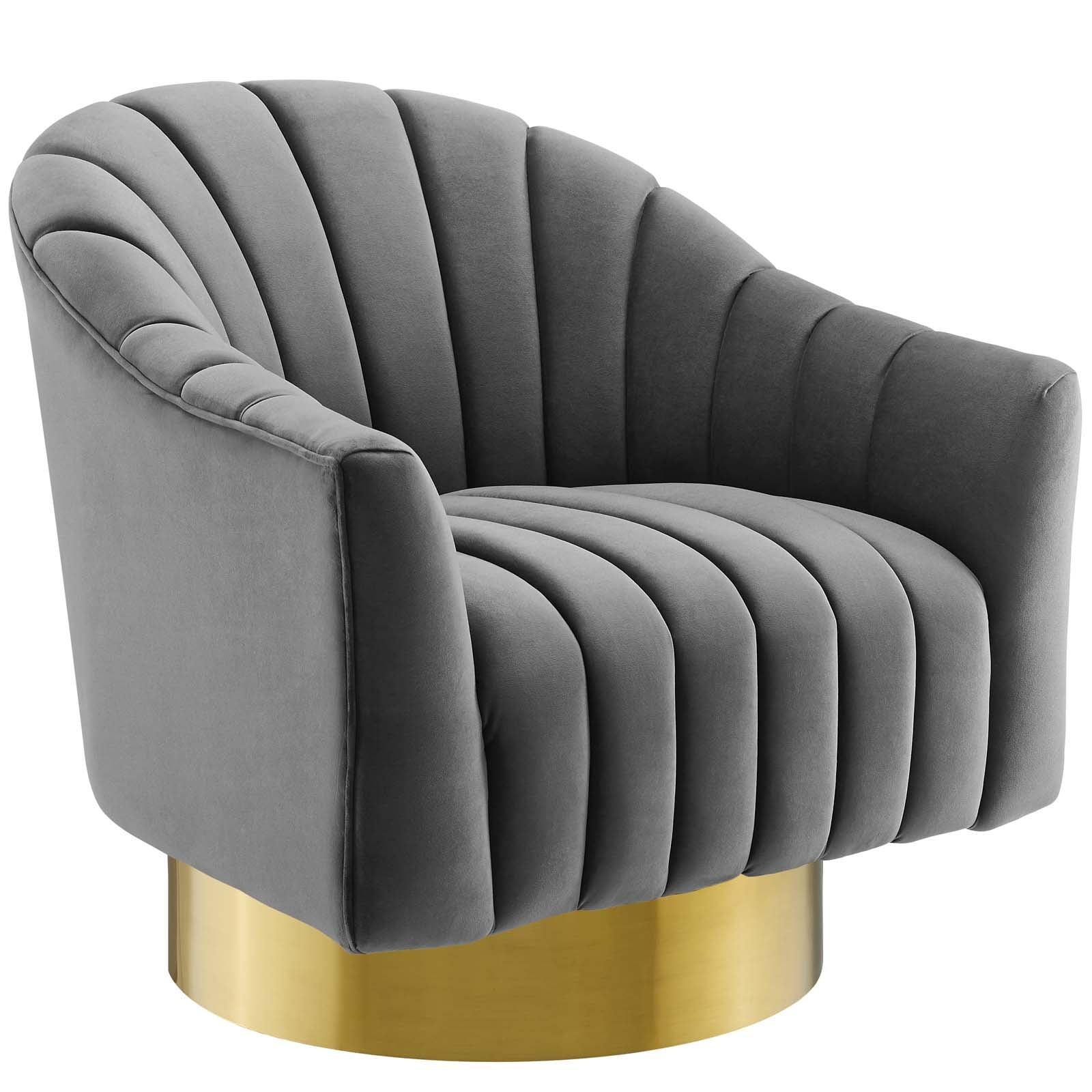 Modway Buoyant Vertical Channel Tufted Accent Lounge Performance Velvet Swivel Chair FredCo