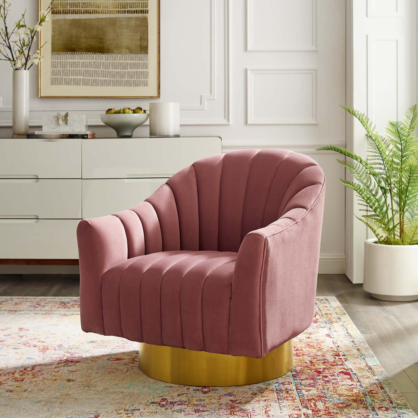 Modway Buoyant Vertical Channel Tufted Accent Lounge Performance Velvet Swivel Chair FredCo