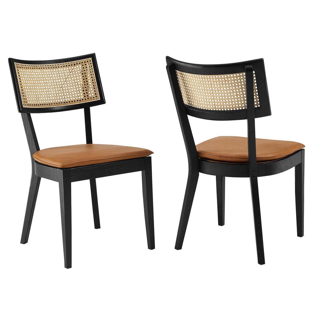 Modway Caledonia Vegan Leather Upholstered Wood Dining Chairs - Set of 2 FredCo