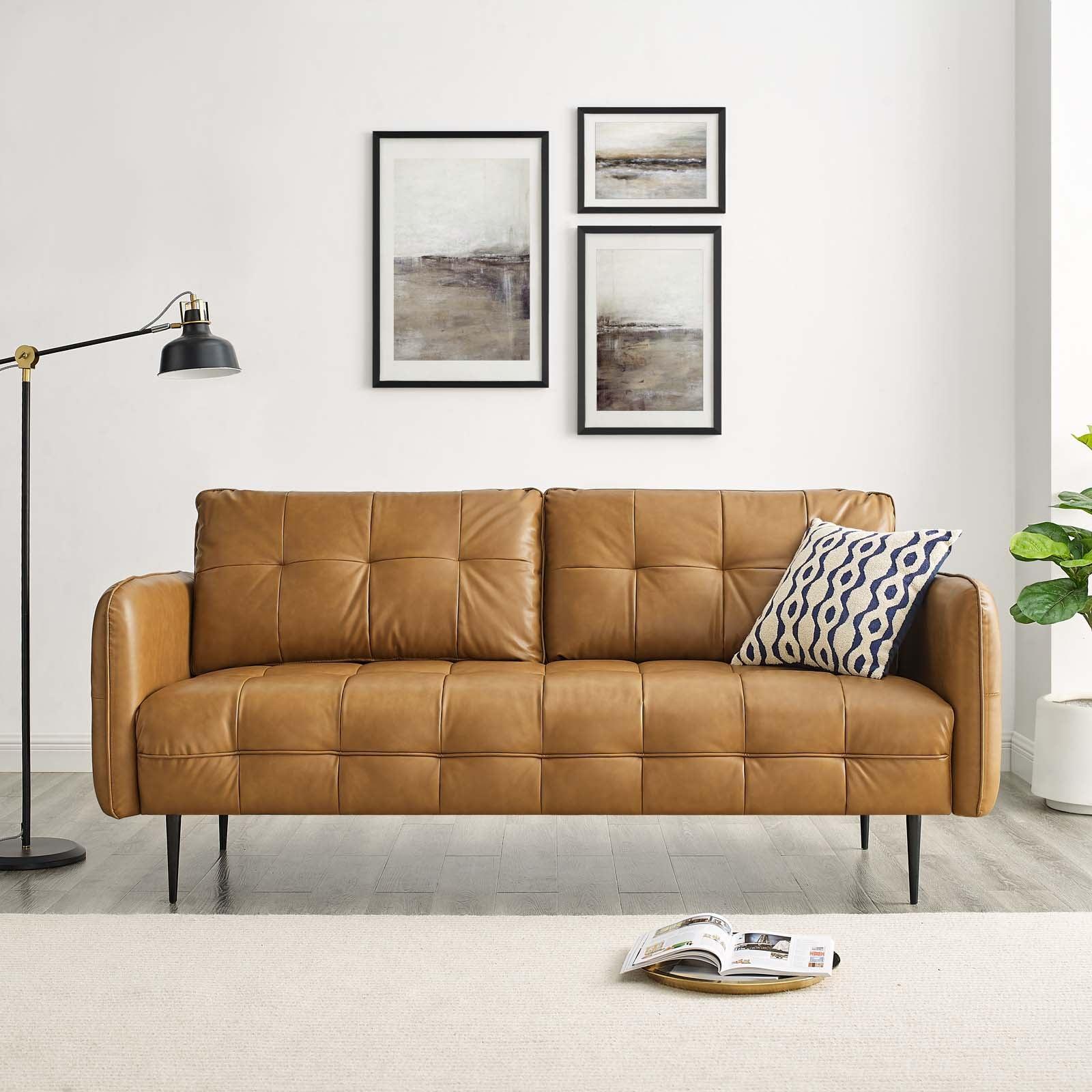 Modway Cameron Tufted Vegan Leather Sofa FredCo