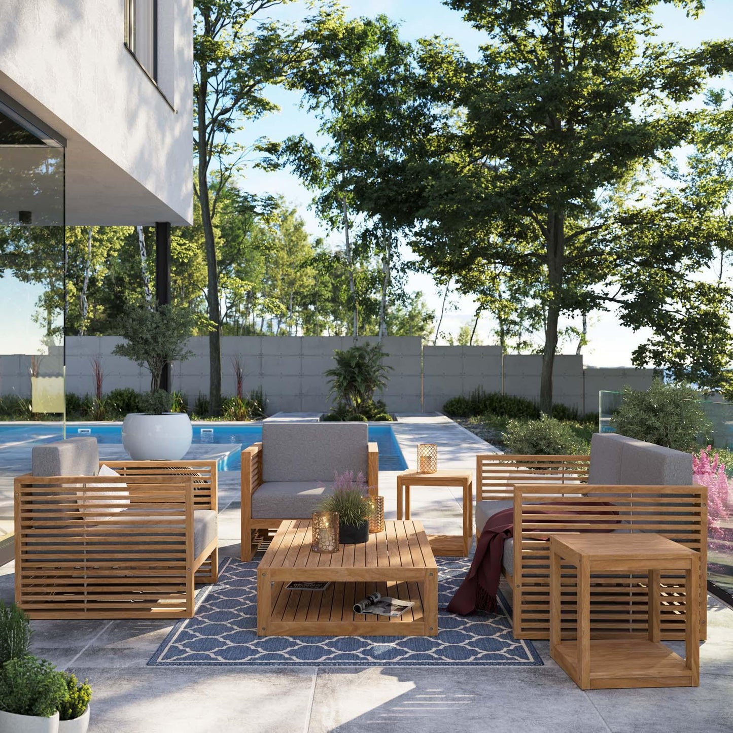 Modway Carlsbad 6-Piece Teak Wood Outdoor Patio Set FredCo