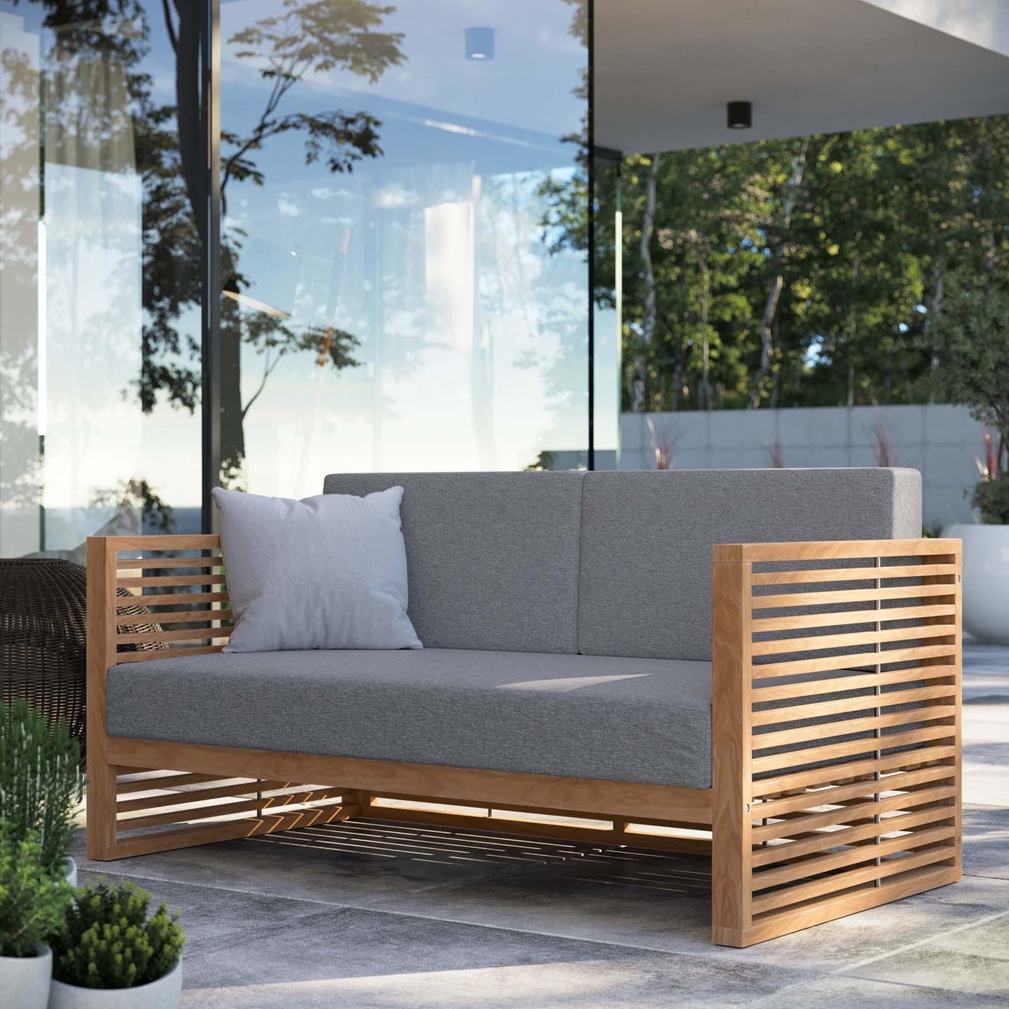 Modway Carlsbad Teak Wood Outdoor Patio Loveseat FredCo
