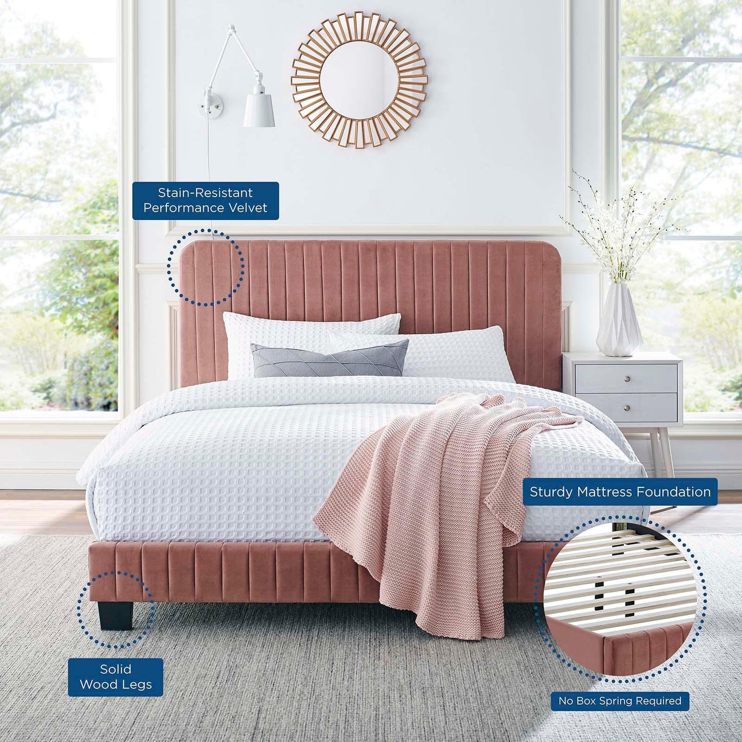 Modway Celine Channel Tufted Performance Velvet Twin Platform Bed FredCo