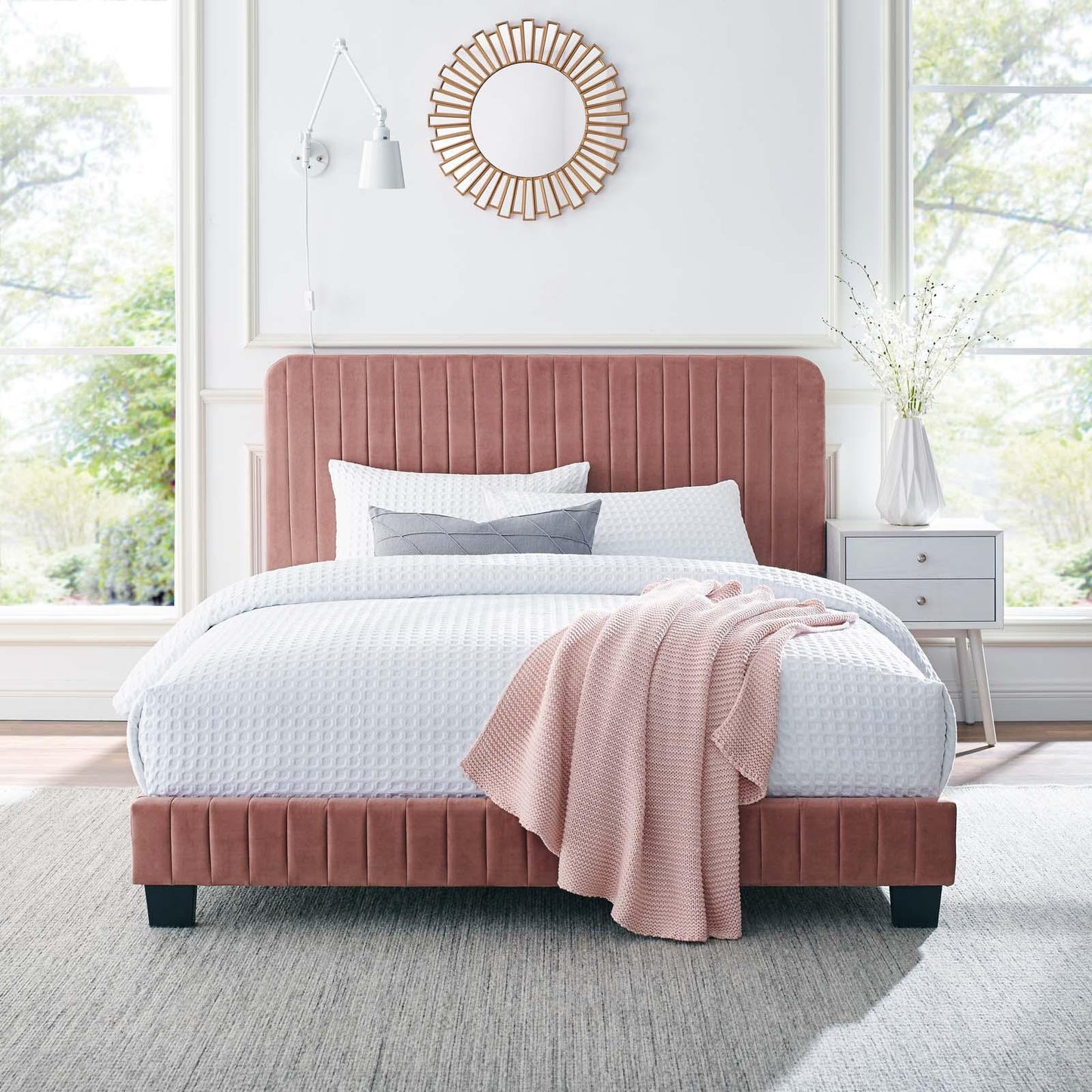 Modway Celine Channel Tufted Performance Velvet Twin Platform Bed FredCo