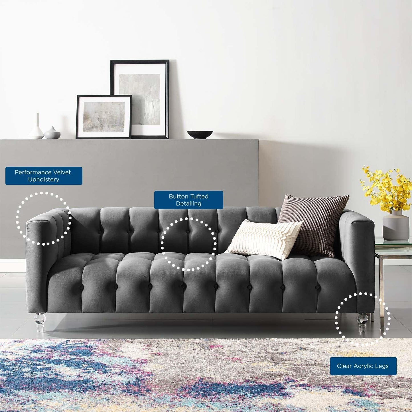 Modway Channel Tufted Button Performance Velvet Sofa FredCo