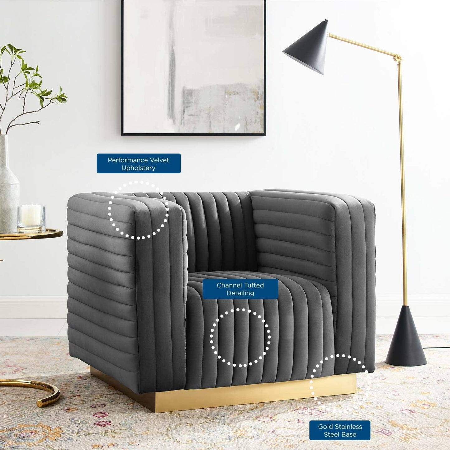 Modway Charisma Channel Tufted Performance Velvet Accent Armchair FredCo
