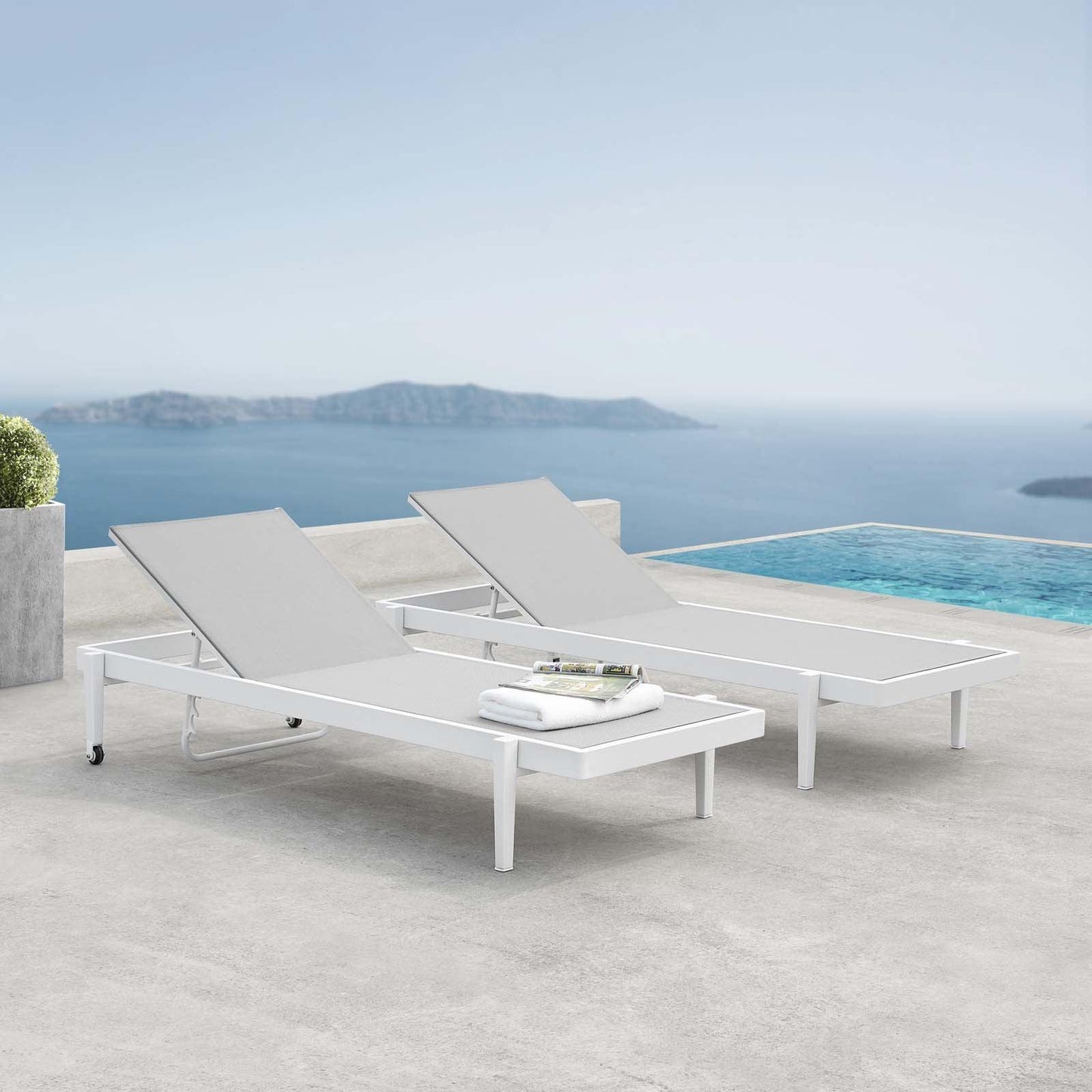 Modway Charleston Outdoor Patio Aluminum Chaise Lounge Chair Set of 2 FredCo