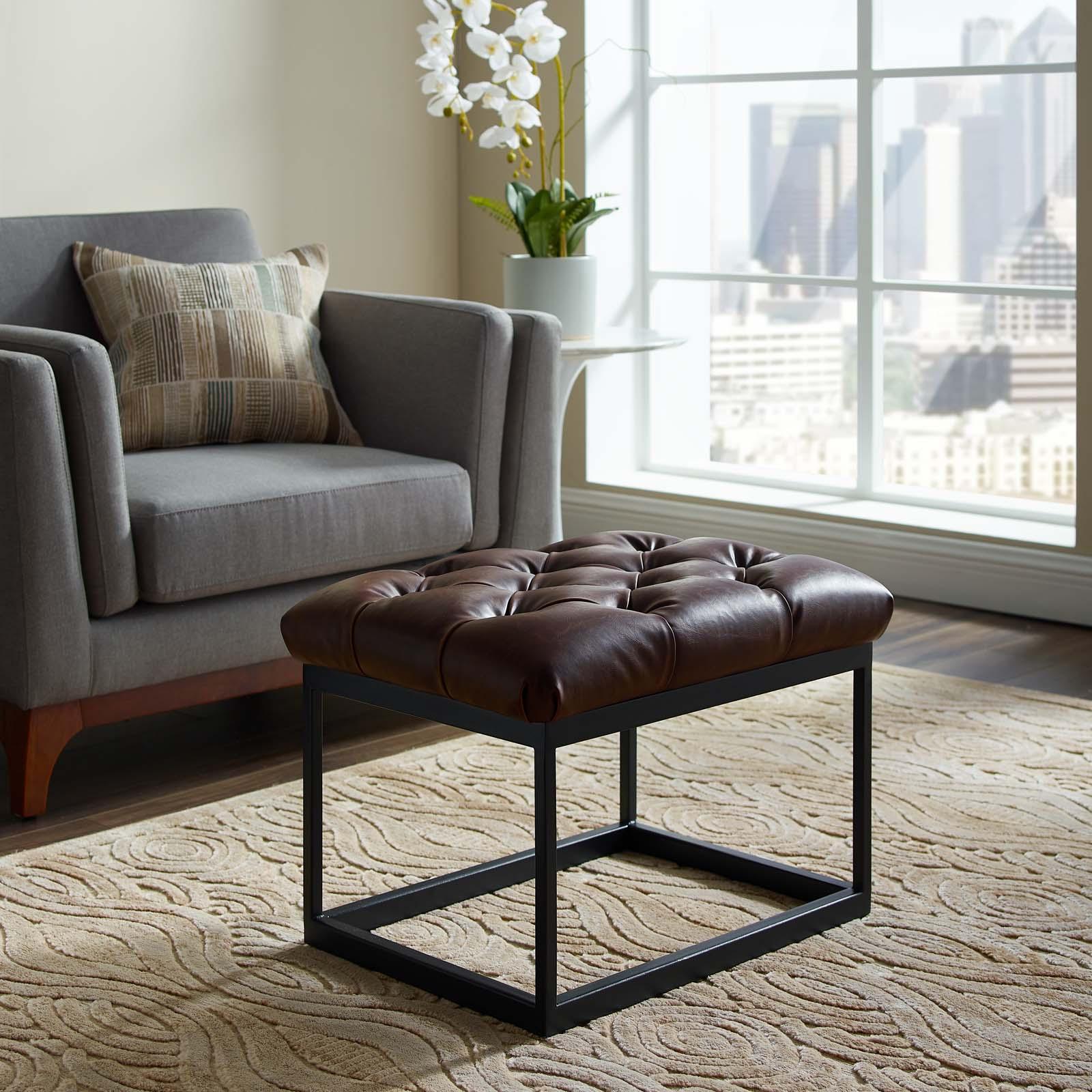 Modway Cherish Antique Button Tufted Faux Leather Ottoman FredCo