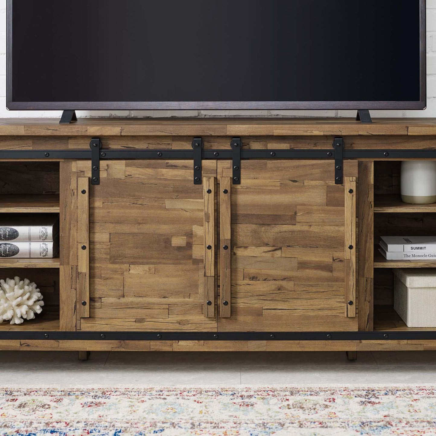 Modway Cheshire 71" Rustic Sliding Door TV Stand FredCo