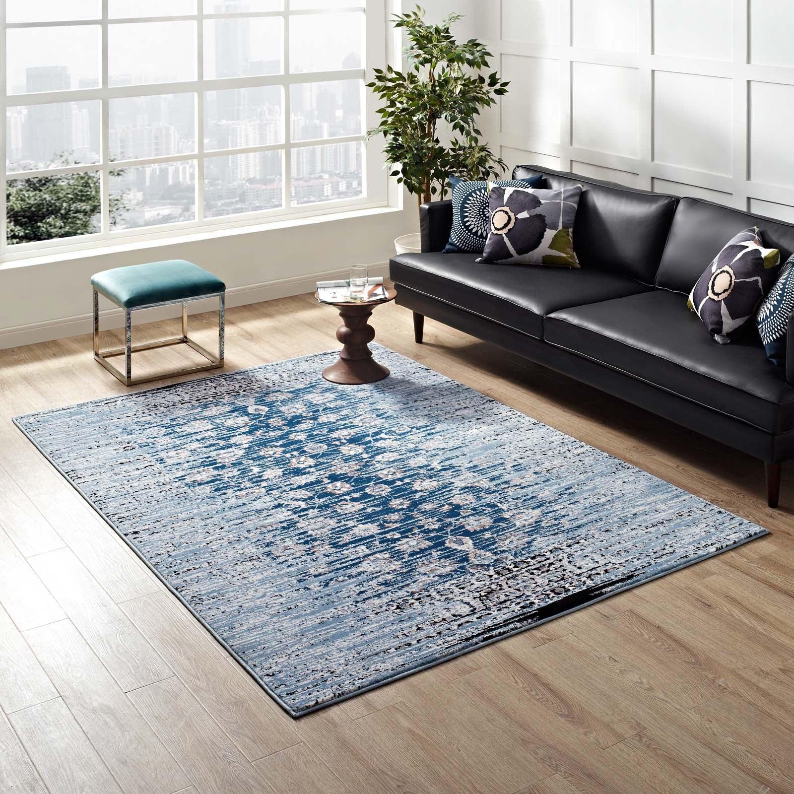 Modway Chiara Distressed Floral Lattice Contemporary Area Rug FredCo