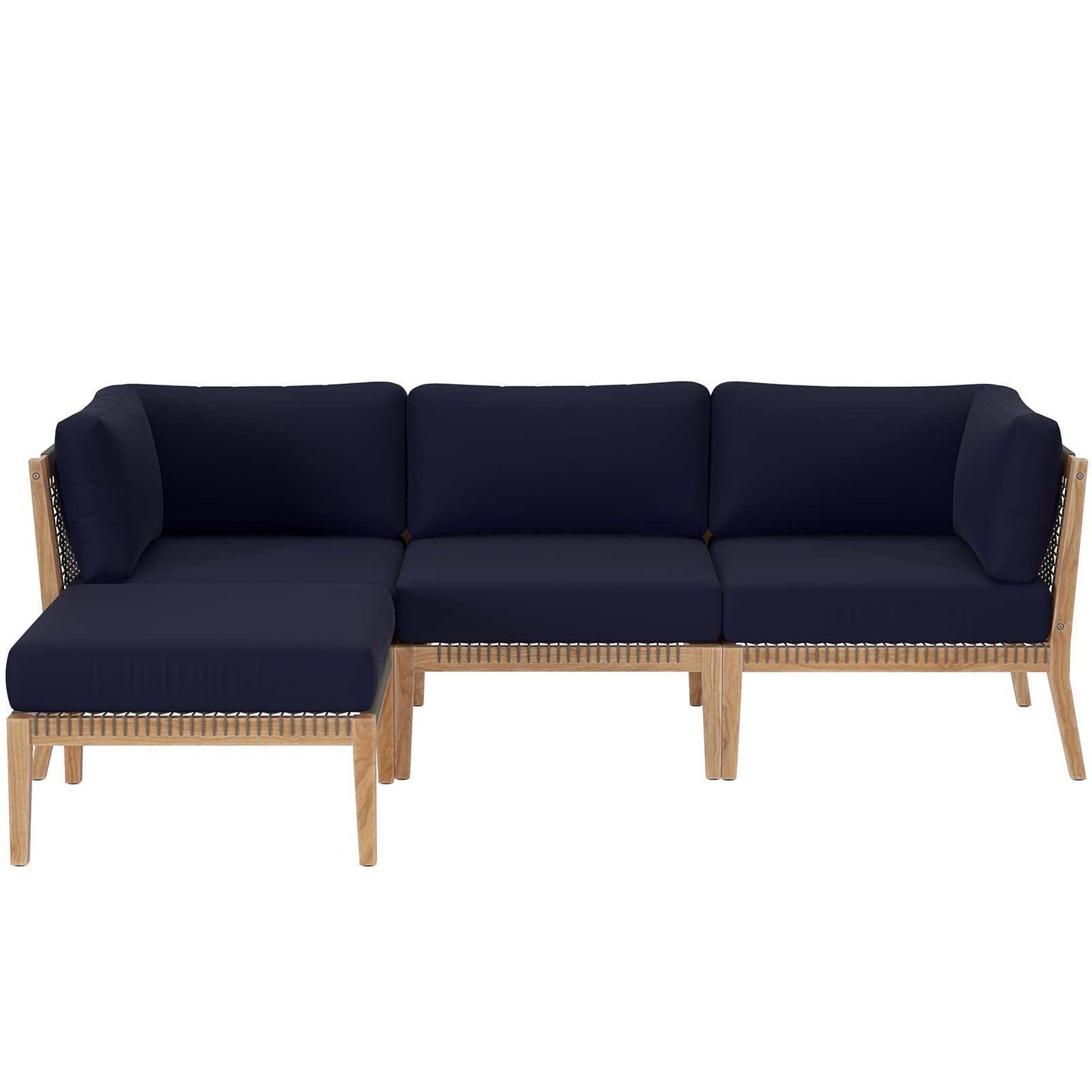 Modway Clearwater Outdoor Patio Teak Wood 4-Piece Sectional Sofa FredCo