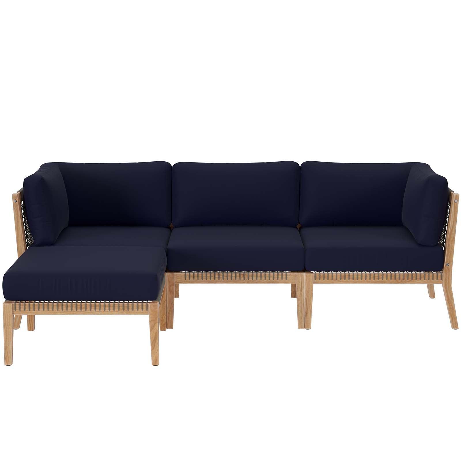 Modway Clearwater Outdoor Patio Teak Wood 4-Piece Sectional Sofa FredCo