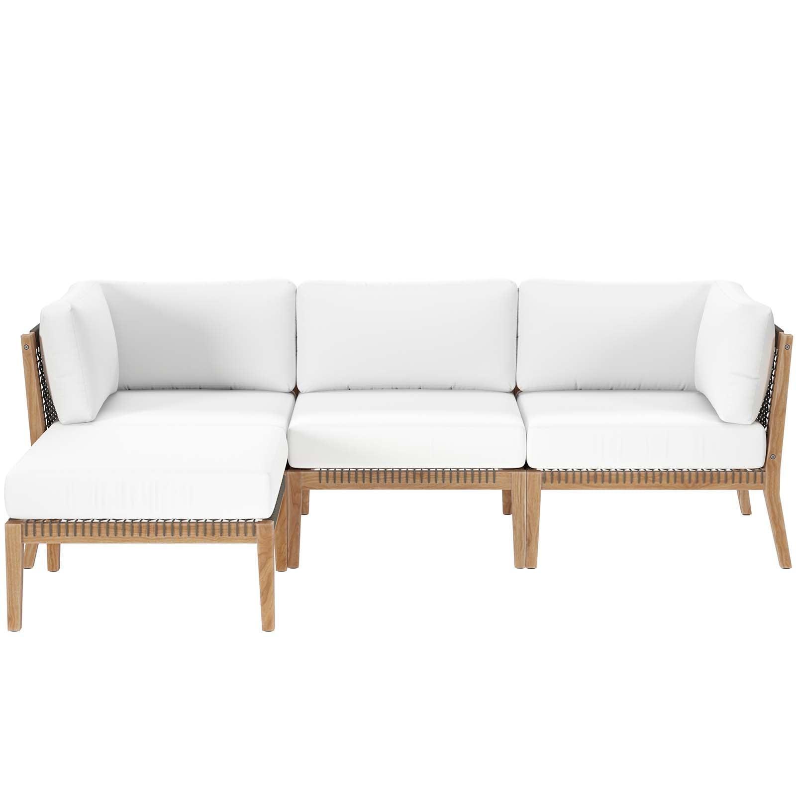 Modway Clearwater Outdoor Patio Teak Wood 4-Piece Sectional Sofa FredCo