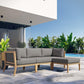 Modway Clearwater Outdoor Patio Teak Wood 4-Piece Sectional Sofa FredCo