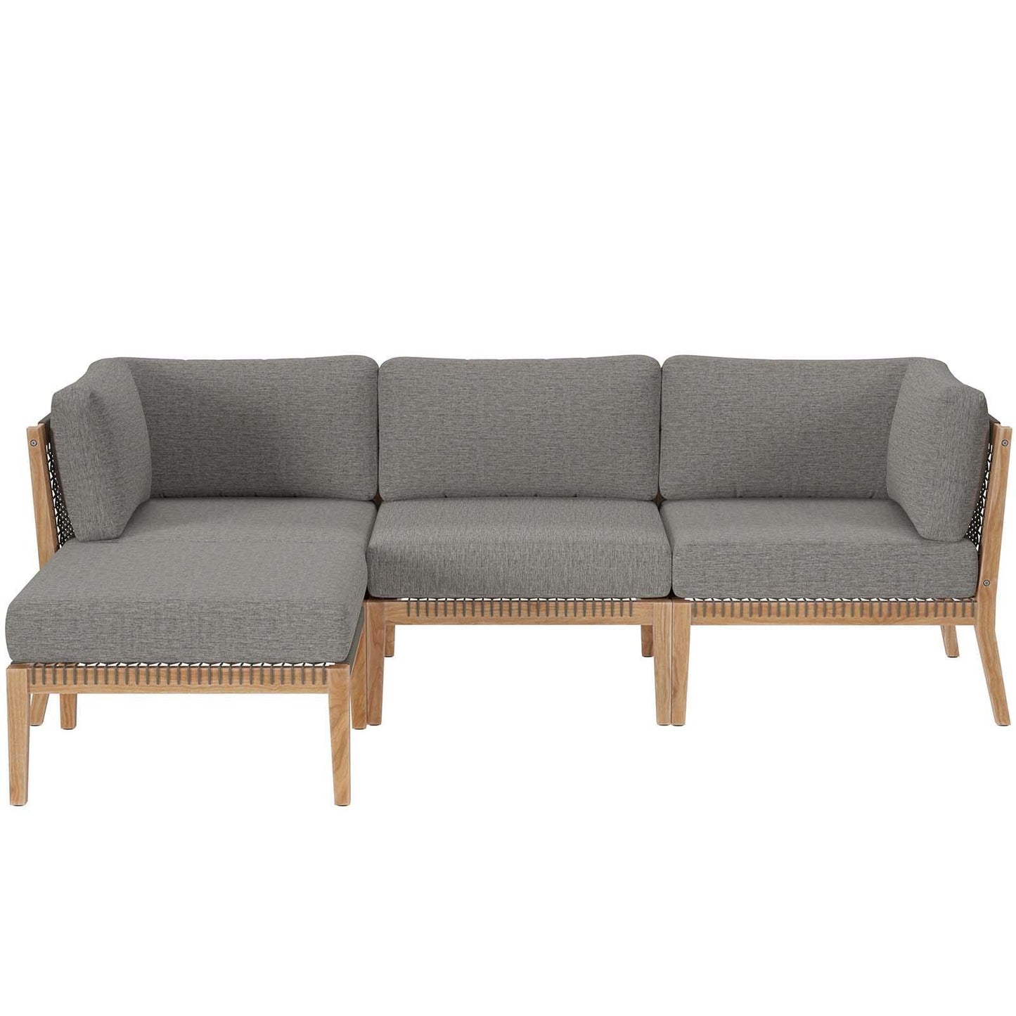 Modway Clearwater Outdoor Patio Teak Wood 4-Piece Sectional Sofa FredCo