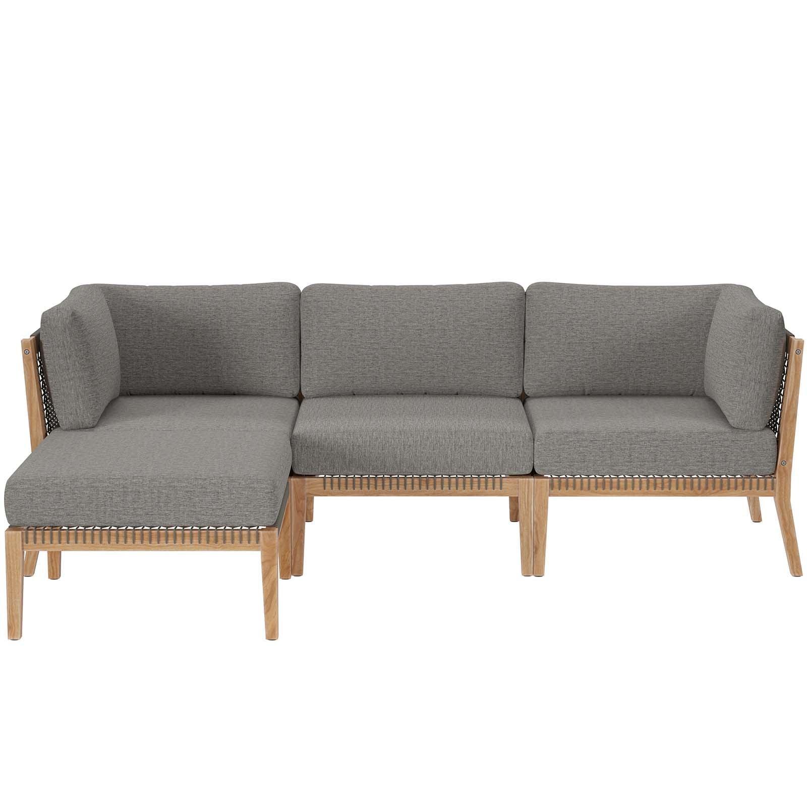 Modway Clearwater Outdoor Patio Teak Wood 4-Piece Sectional Sofa FredCo