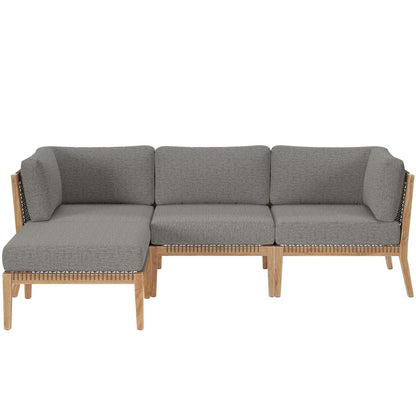 Modway Clearwater Outdoor Patio Teak Wood 4-Piece Sectional Sofa FredCo