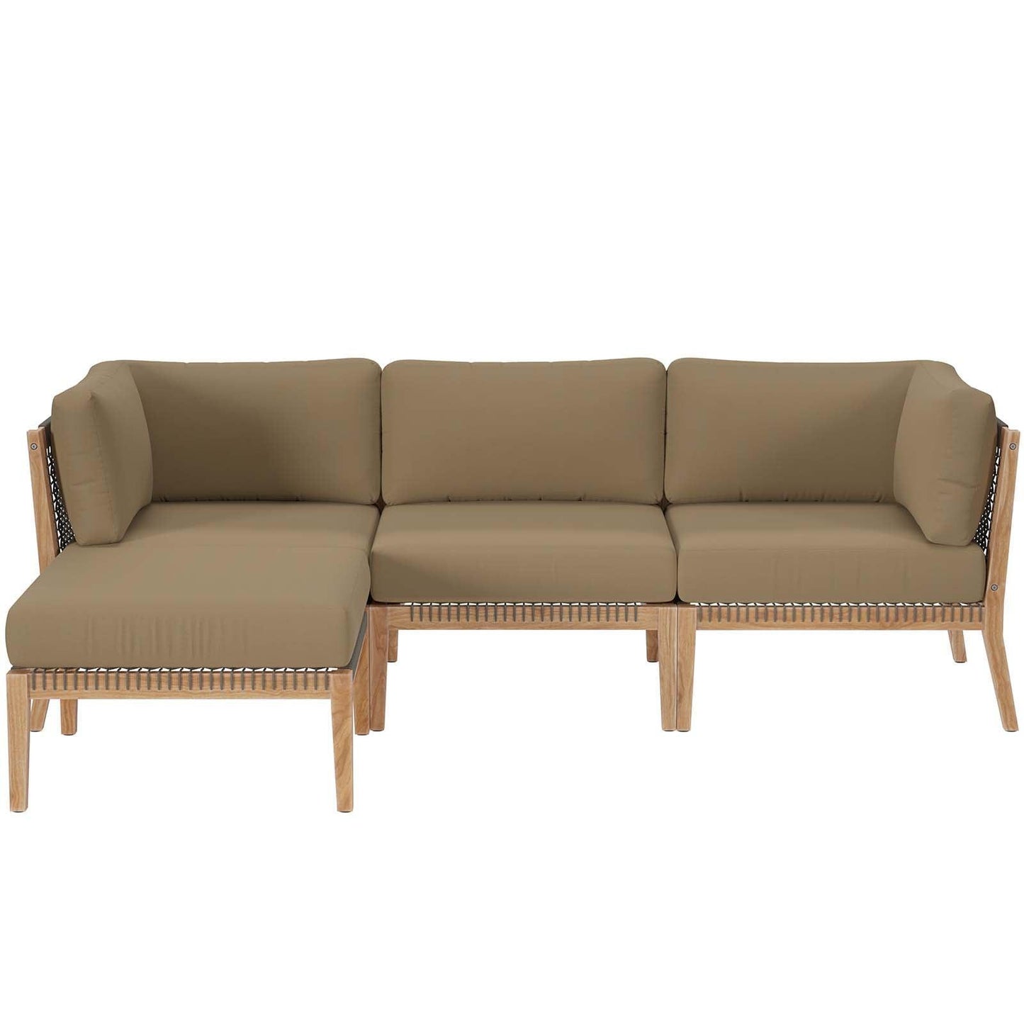 Modway Clearwater Outdoor Patio Teak Wood 4-Piece Sectional Sofa FredCo