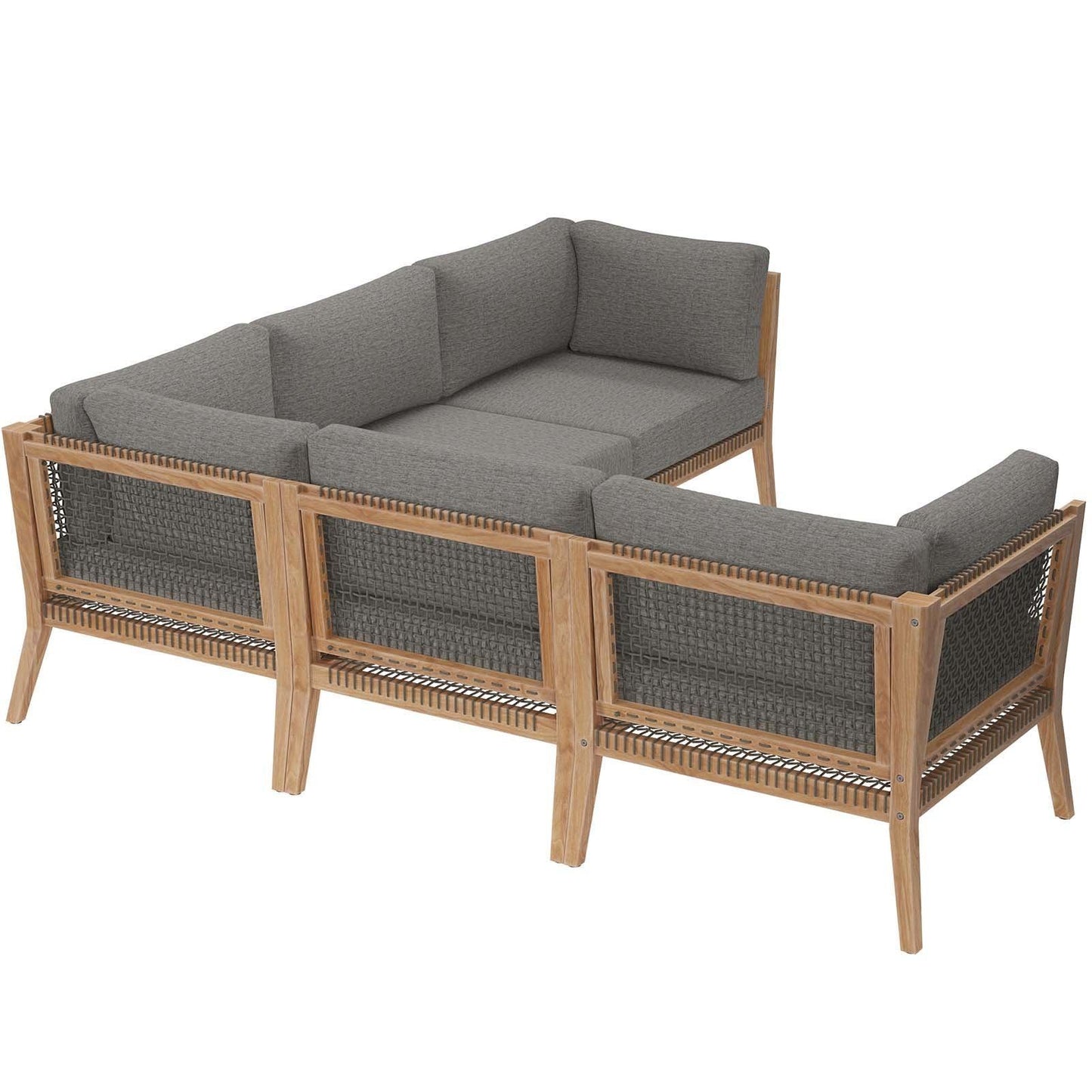 Modway Clearwater Outdoor Patio Teak Wood 5-Piece Sectional Sofa FredCo