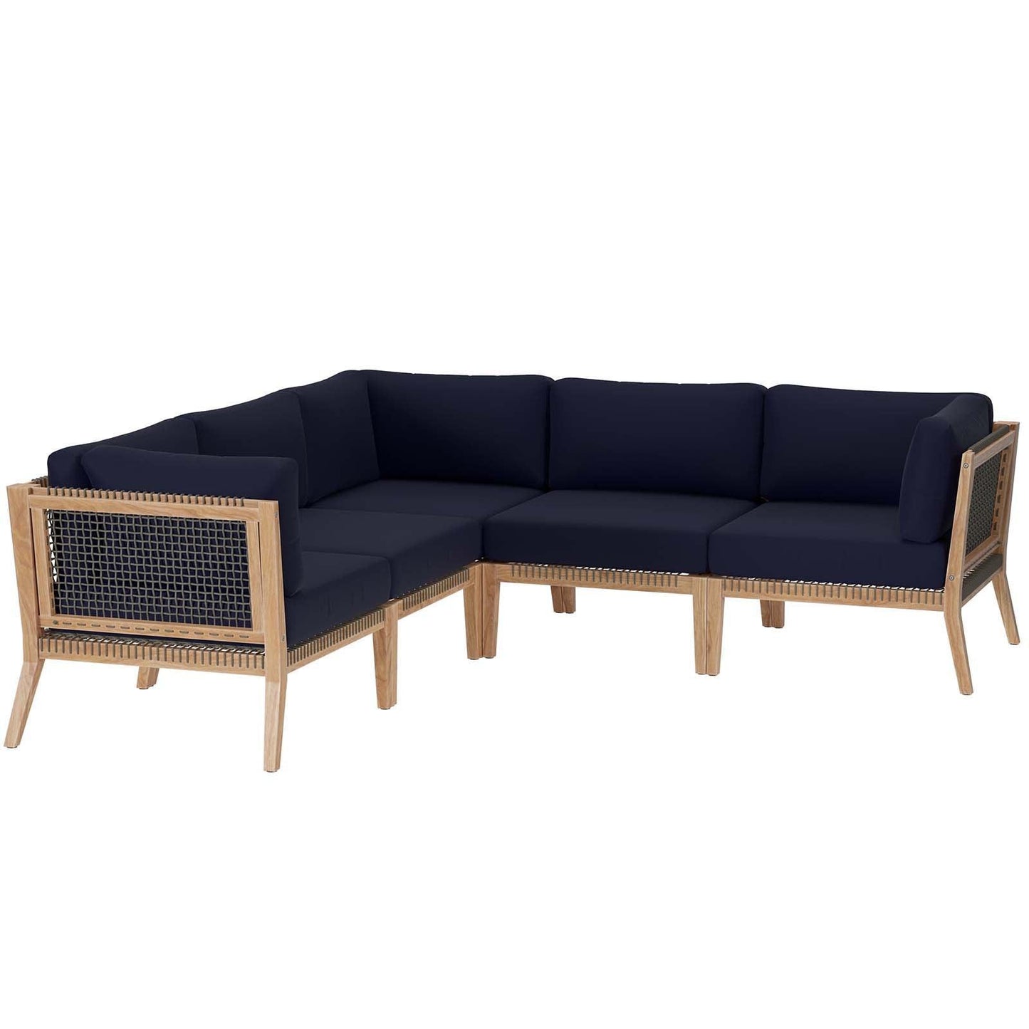 Modway Clearwater Outdoor Patio Teak Wood 5-Piece Sectional Sofa FredCo