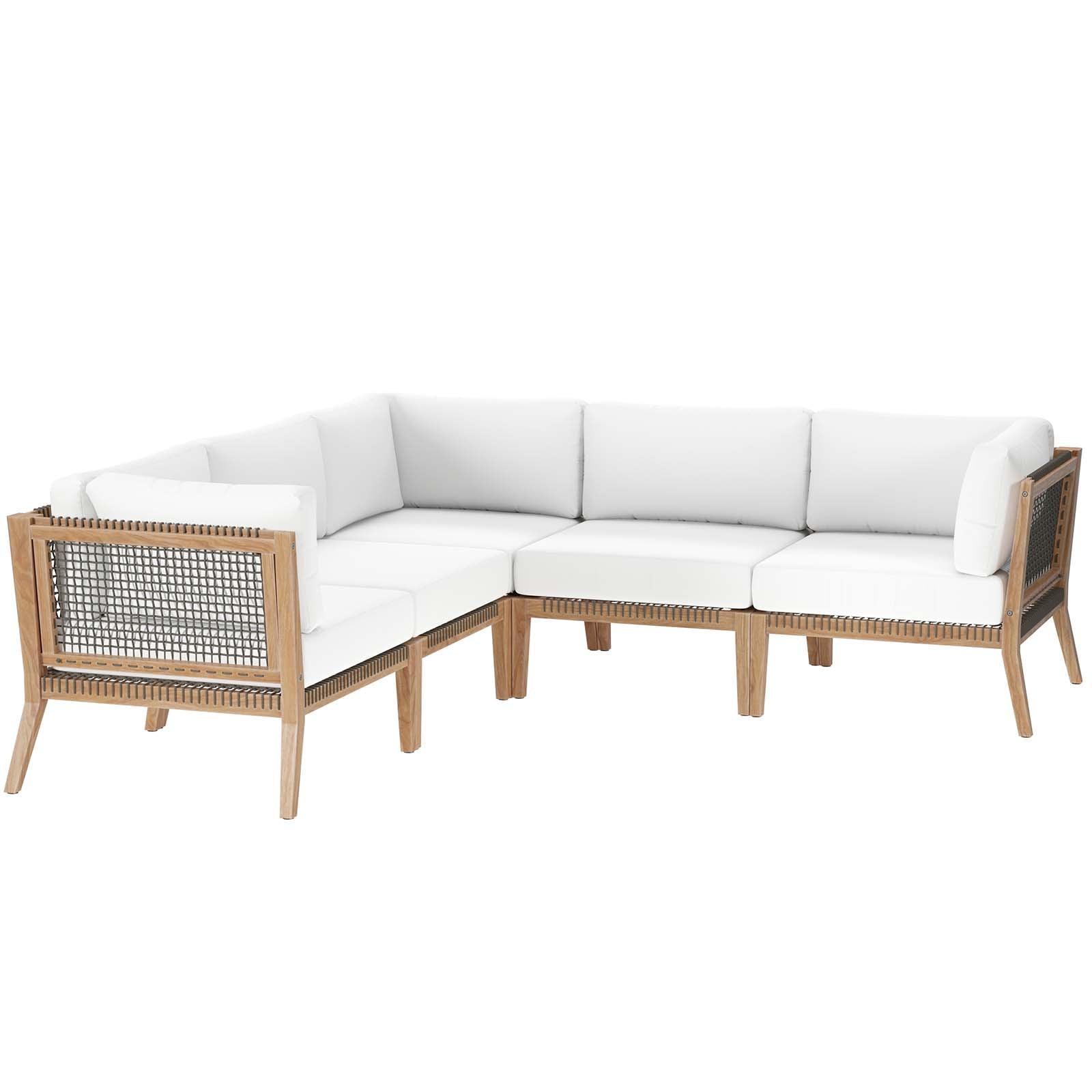 Modway Clearwater Outdoor Patio Teak Wood 5-Piece Sectional Sofa FredCo