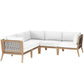 Modway Clearwater Outdoor Patio Teak Wood 5-Piece Sectional Sofa FredCo