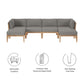 Modway Clearwater Outdoor Patio Teak Wood 6-Piece Sectional Sofa FredCo