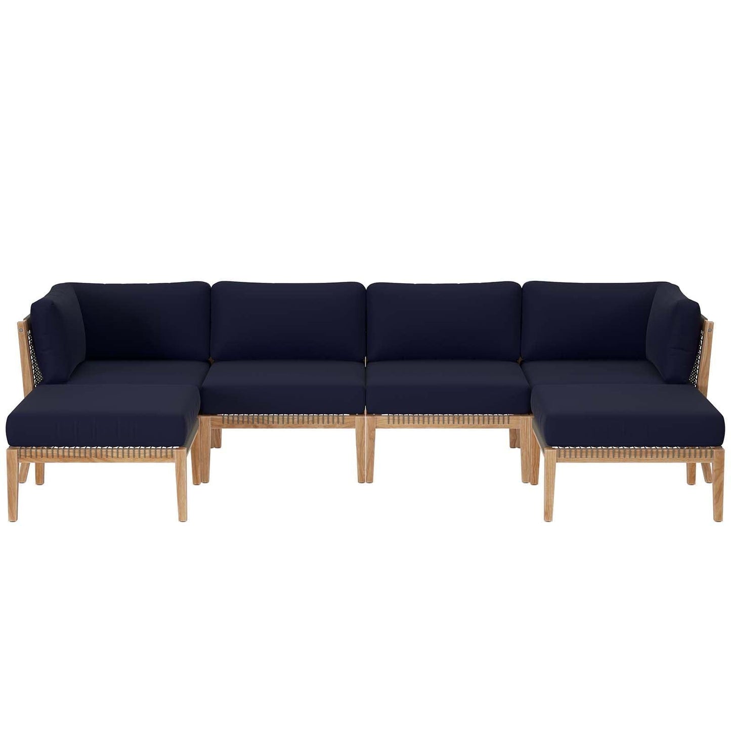 Modway Clearwater Outdoor Patio Teak Wood 6-Piece Sectional Sofa FredCo