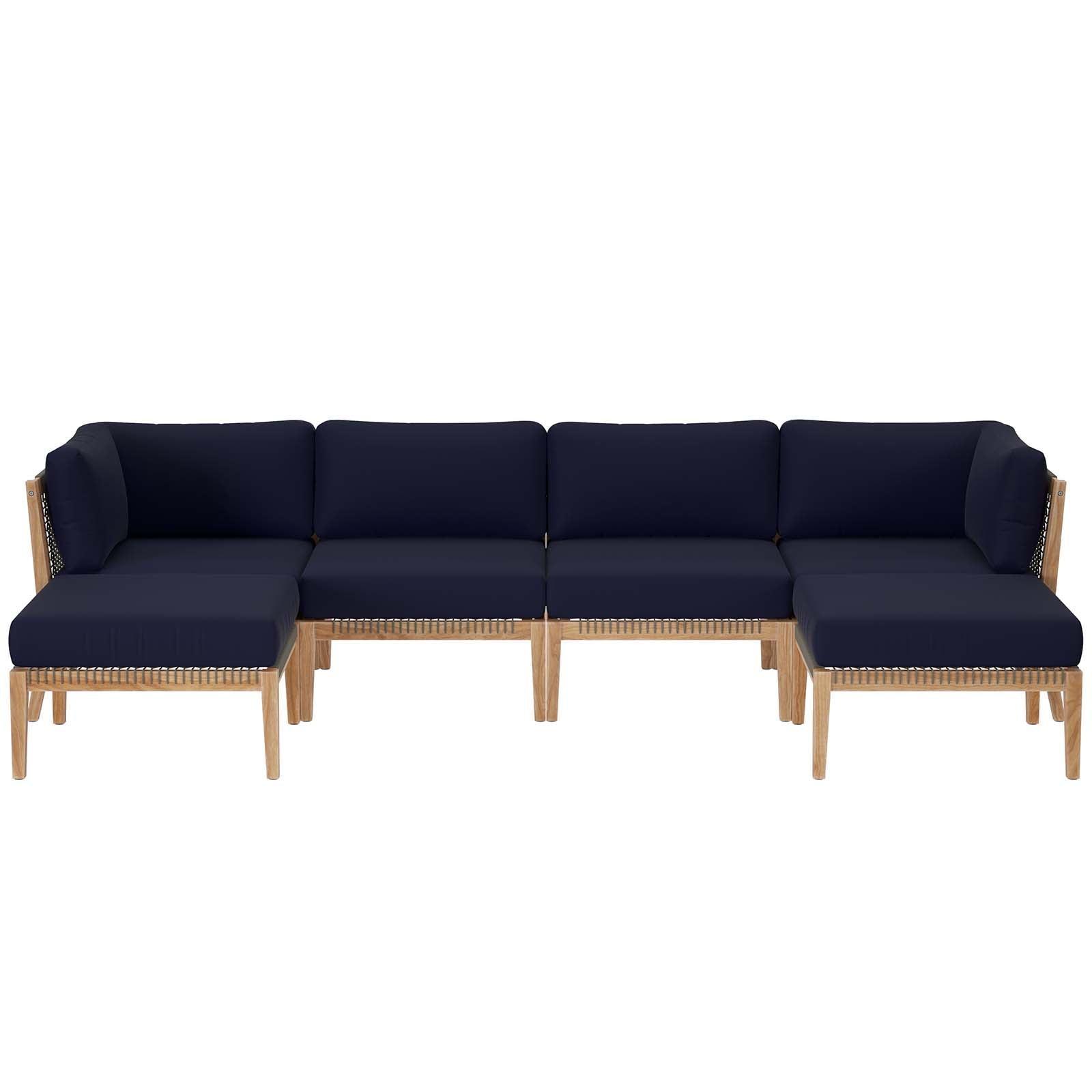 Modway Clearwater Outdoor Patio Teak Wood 6-Piece Sectional Sofa FredCo