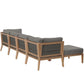 Modway Clearwater Outdoor Patio Teak Wood 6-Piece Sectional Sofa FredCo