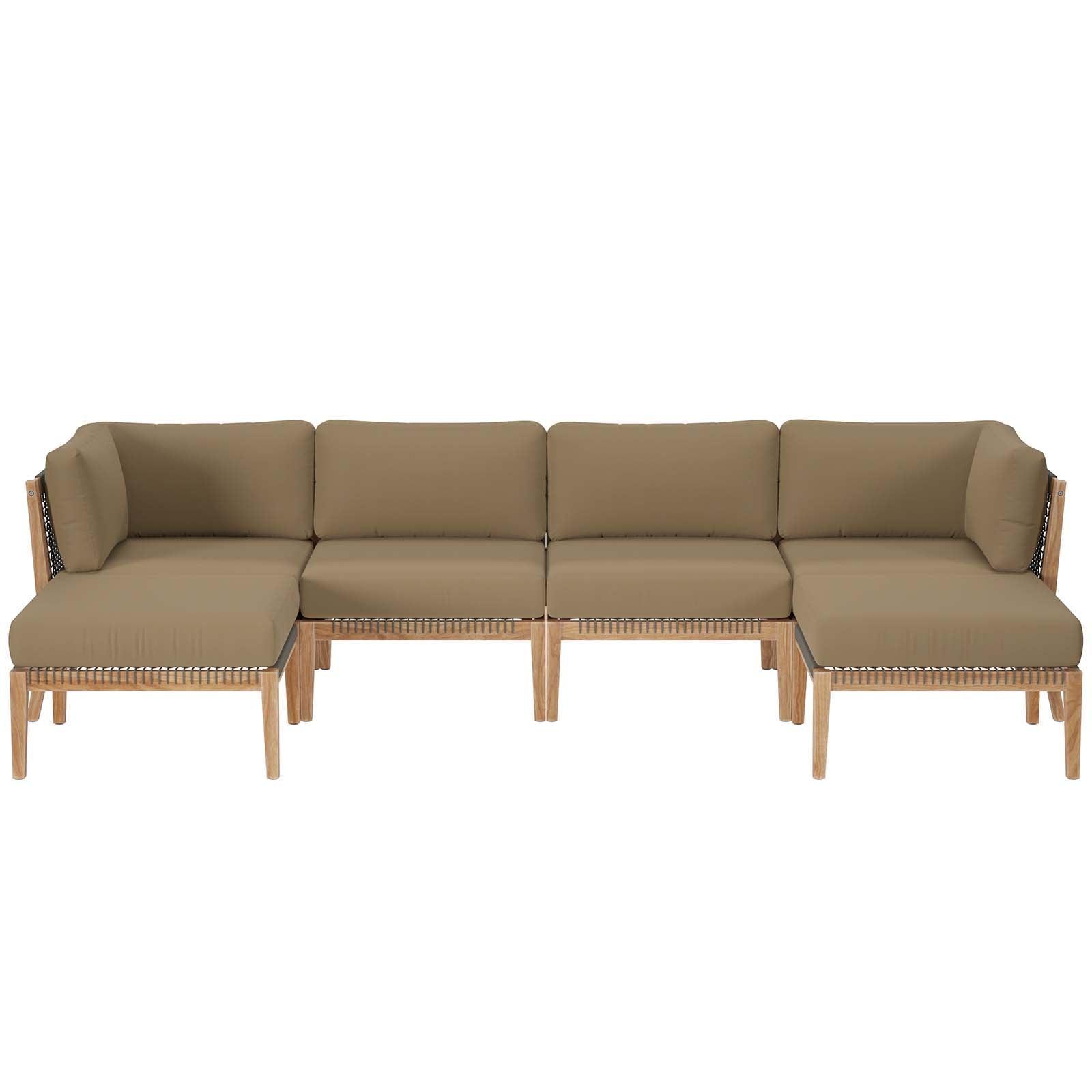Modway Clearwater Outdoor Patio Teak Wood 6-Piece Sectional Sofa FredCo