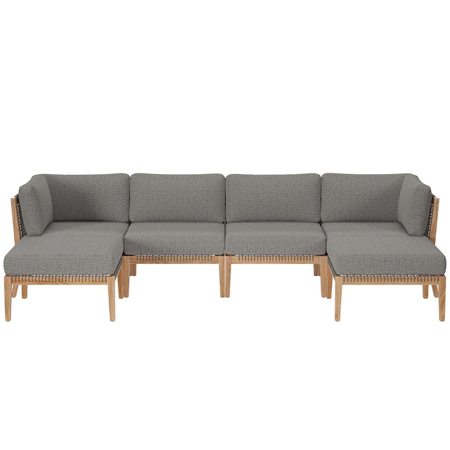 Modway Clearwater Outdoor Patio Teak Wood 6-Piece Sectional Sofa FredCo