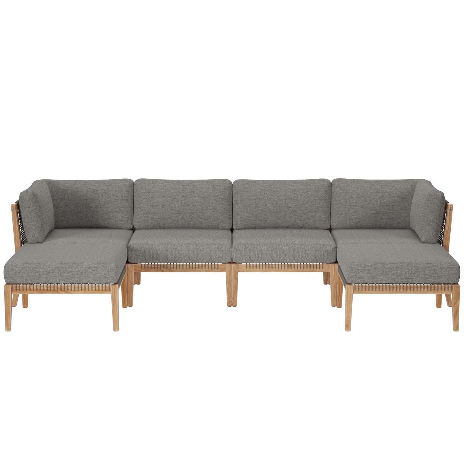Modway Clearwater Outdoor Patio Teak Wood 6-Piece Sectional Sofa FredCo