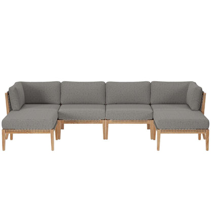 Modway Clearwater Outdoor Patio Teak Wood 6-Piece Sectional Sofa FredCo