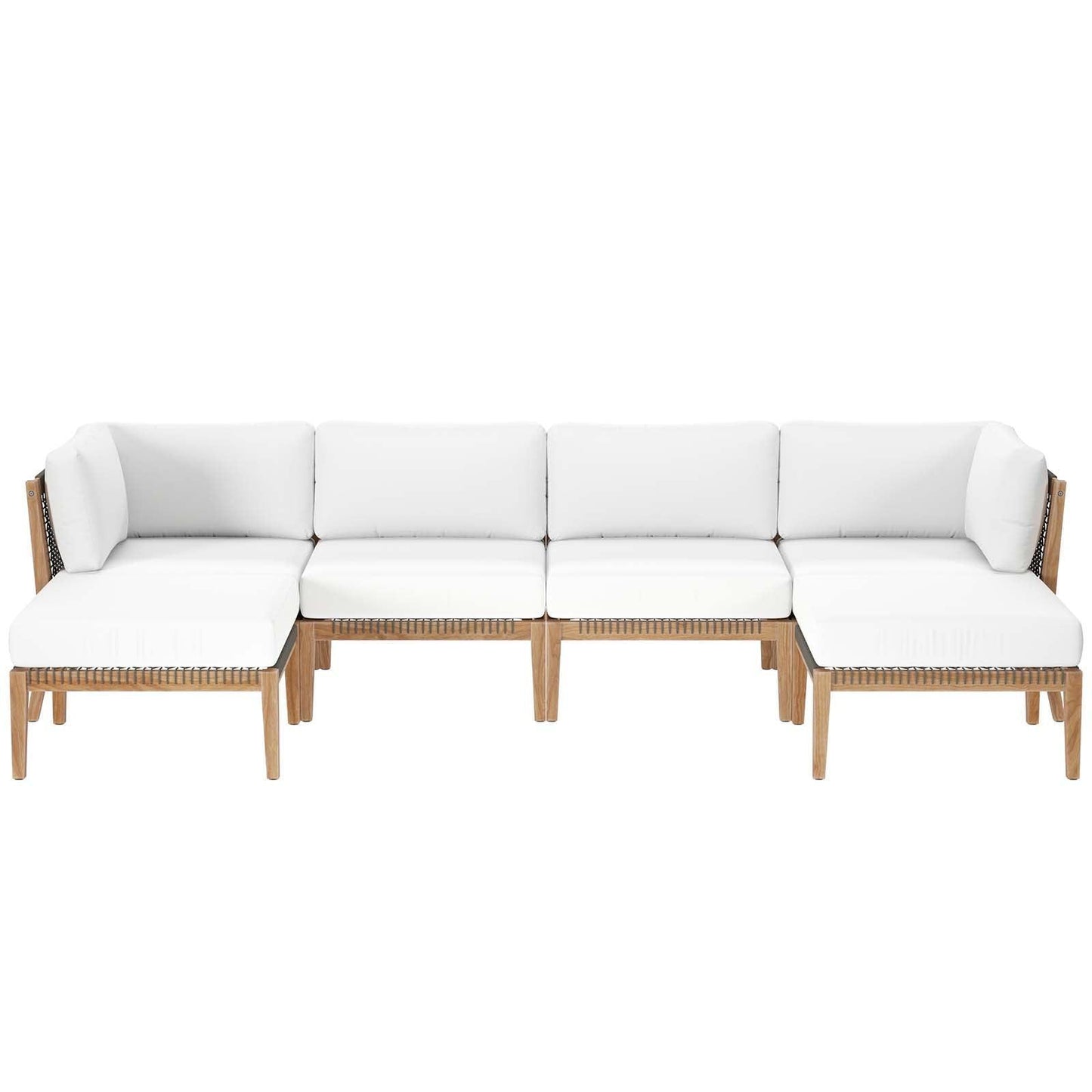Modway Clearwater Outdoor Patio Teak Wood 6-Piece Sectional Sofa FredCo