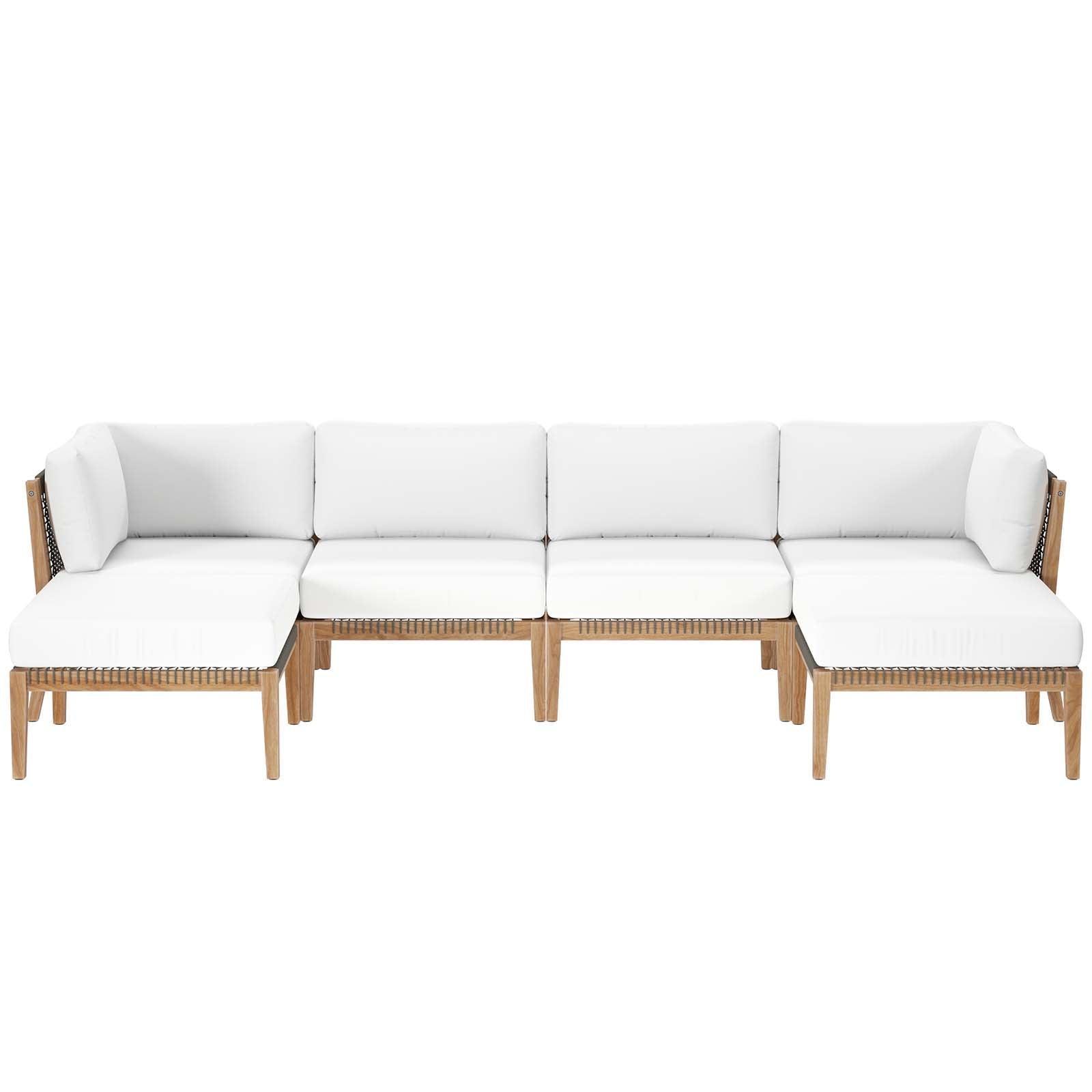 Modway Clearwater Outdoor Patio Teak Wood 6-Piece Sectional Sofa FredCo
