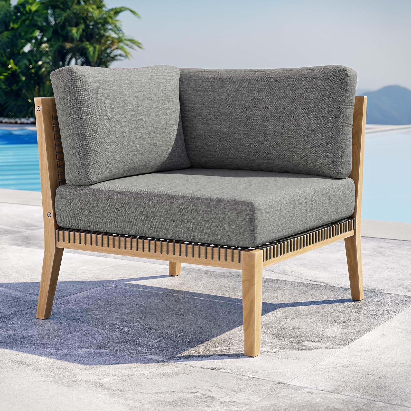 Modway Clearwater Outdoor Patio Teak Wood Corner Chair FredCo