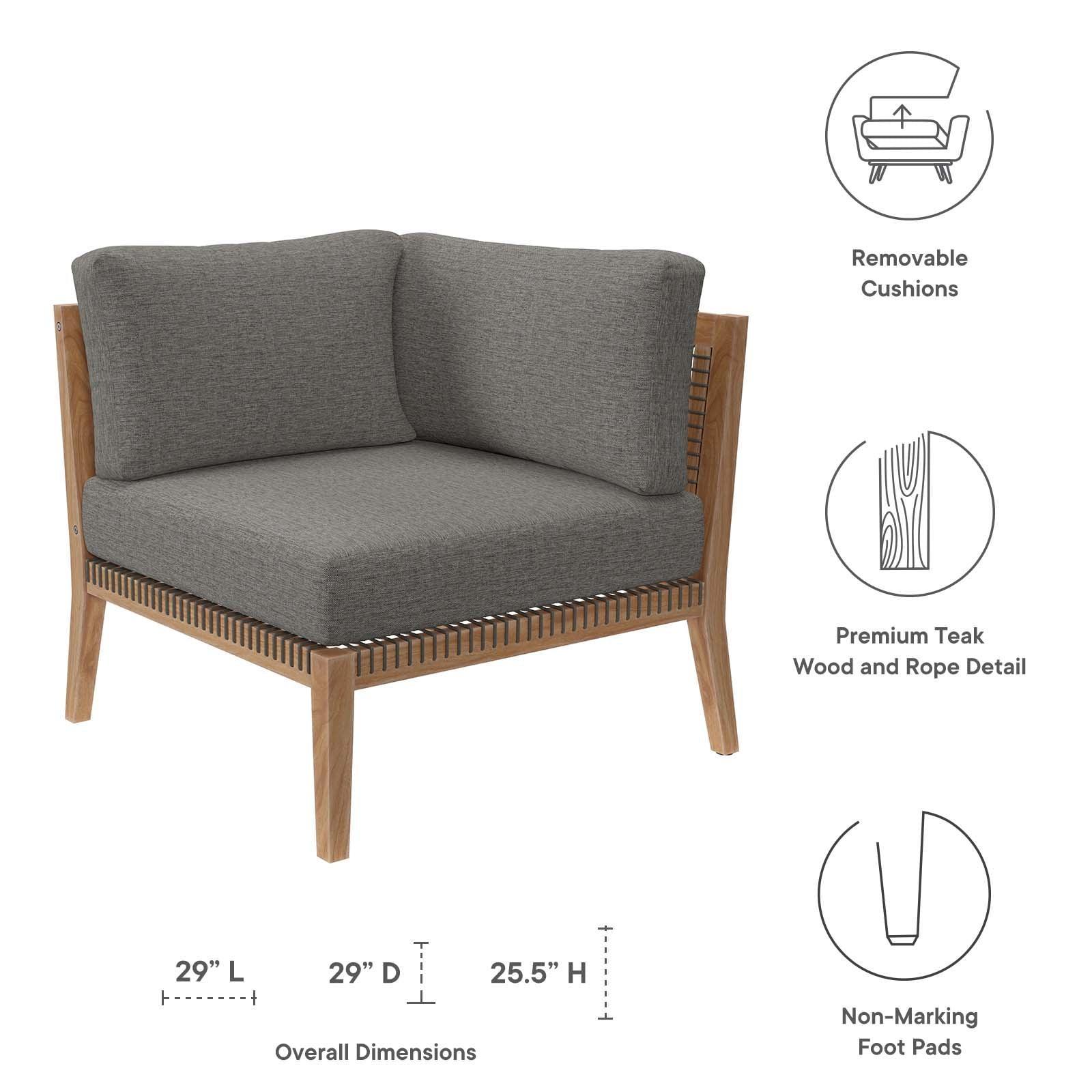 Modway Clearwater Outdoor Patio Teak Wood Corner Chair FredCo