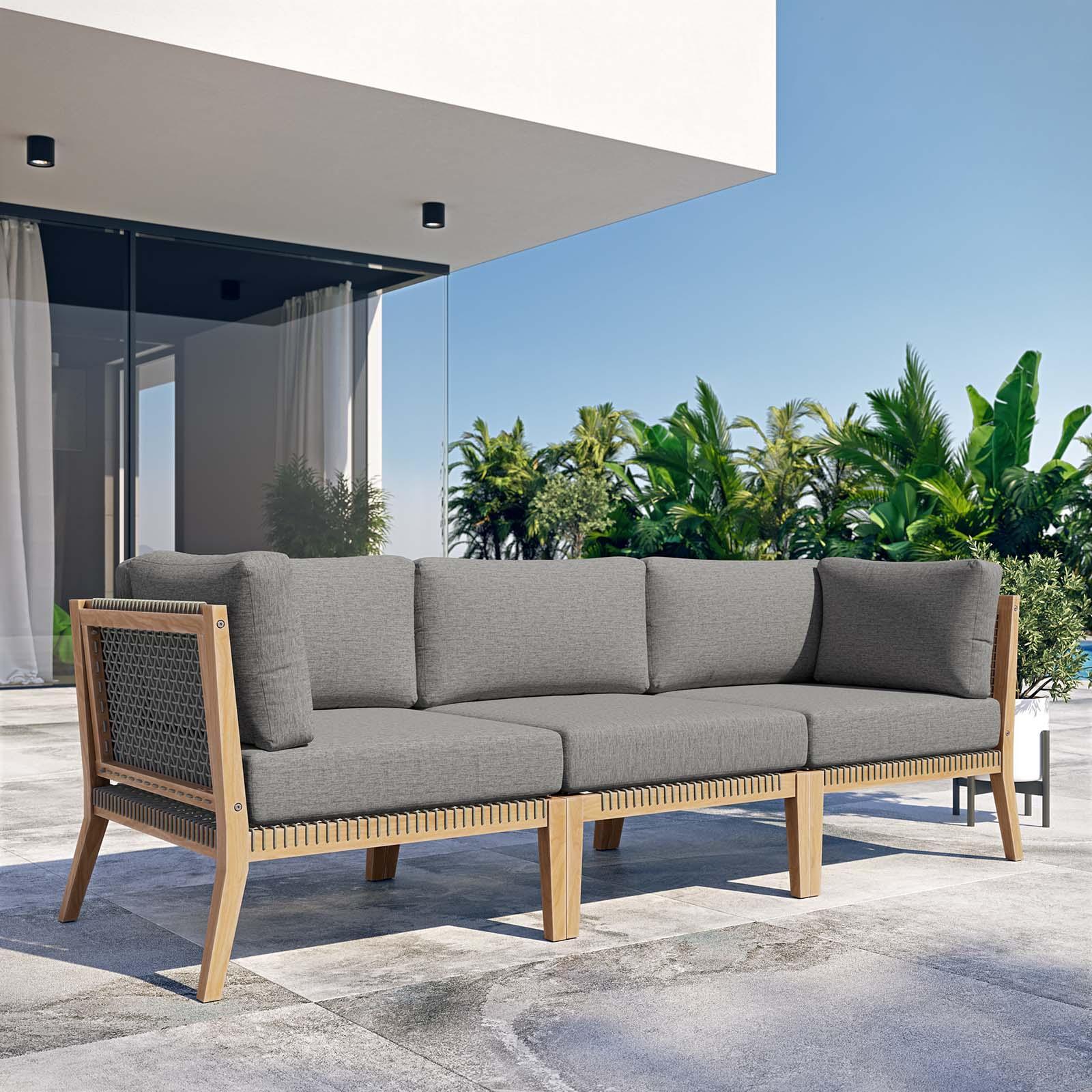 Modway Clearwater Outdoor Patio Teak Wood Sofa FredCo