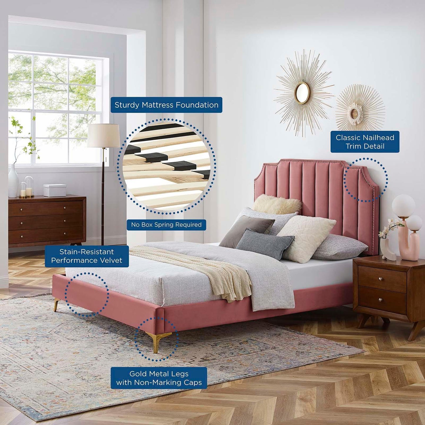 Modway Colette King Performance Velvet Platform Bed FredCo